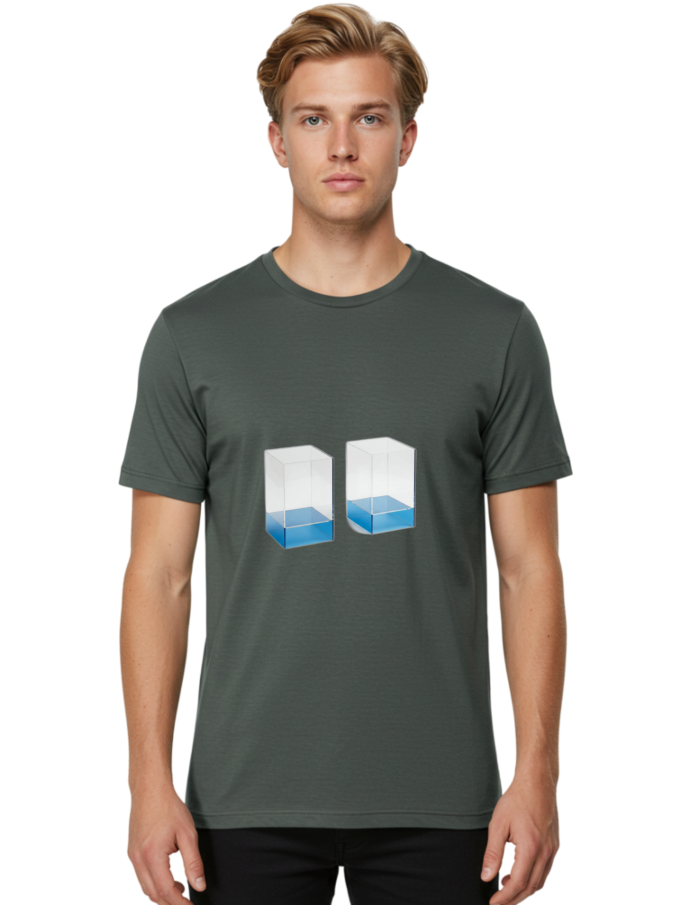 Clear-Boxes-With-Blue-Liquid Men'S Graphic Tee, 100% Cotton, Comfortable Casual Summer Wear, Machine Washable, Vintage Camera, Old Camera, Antique Camera, Black Camera, Classic Photography, Photography Equipment, Nostalgic Device, Film Camera, Bag302