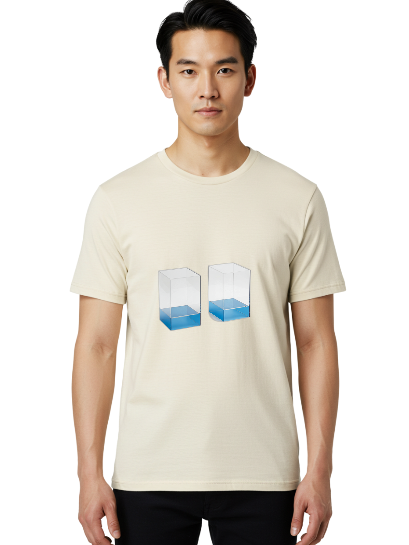 Clear-Boxes-With-Blue-Liquid Men'S Graphic Tee, 100% Cotton, Comfortable Casual Summer Wear, Machine Washable, Vintage Camera, Old Camera, Antique Camera, Black Camera, Classic Photography, Photography Equipment, Nostalgic Device, Film Camera, Bag302