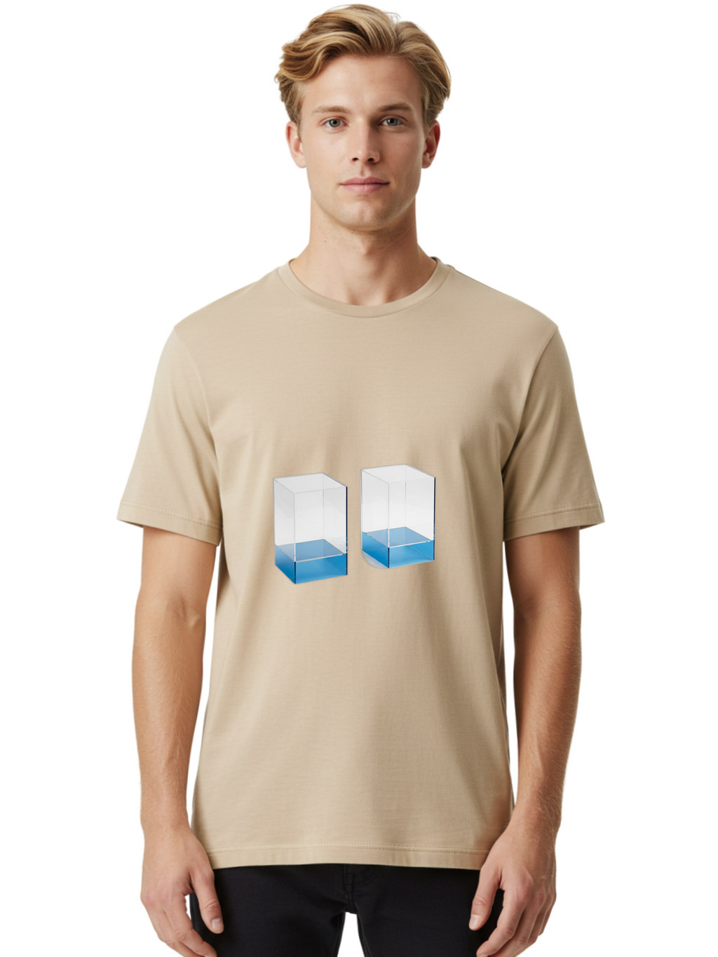 Clear-Boxes-With-Blue-Liquid Men'S Graphic Tee, 100% Cotton, Comfortable Casual Summer Wear, Machine Washable, Vintage Camera, Old Camera, Antique Camera, Black Camera, Classic Photography, Photography Equipment, Nostalgic Device, Film Camera, Bag302