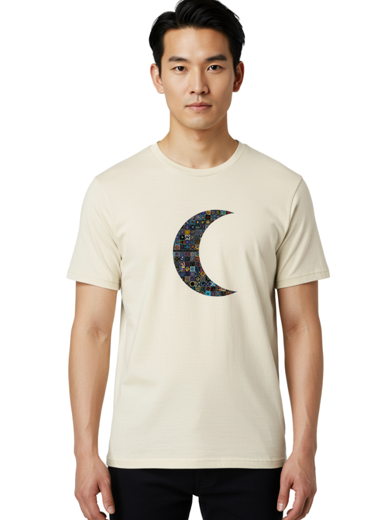Collage-Crescent-Moon Men'S Graphic Tee, 100% Cotton, Comfortable Casual Summer Wear, Machine Washable, Vintage Camera, Old Camera, Antique Camera, Black Camera, Classic Photography, Photography Equipment, Nostalgic Device, Film Camera, Bag322