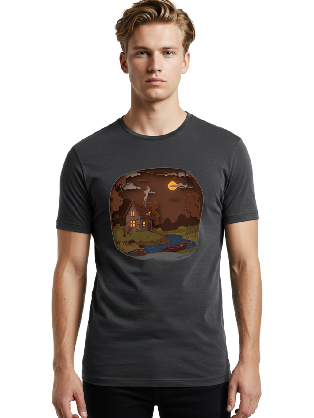Cottage-By-The-River-1 Men'S Graphic Tee, 100% Cotton, Comfortable Casual Summer Wear, Machine Washable, Vintage Camera, Old Camera, Antique Camera, Black Camera, Classic Photography, Photography Equipment, Nostalgic Device, Film Camera, Bag341