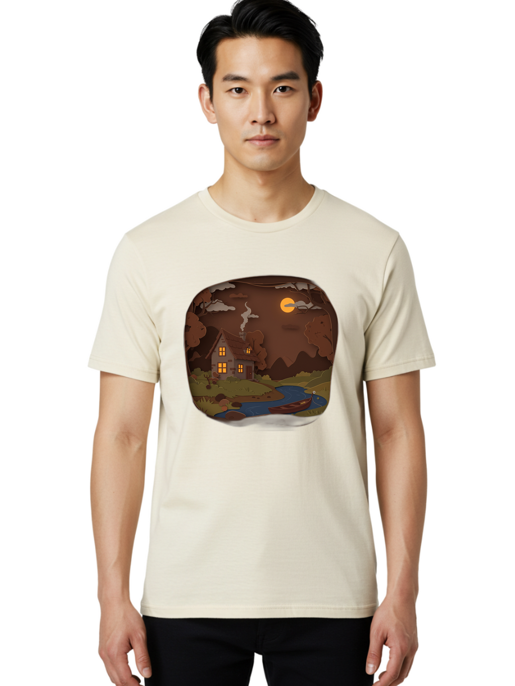 Cottage-By-The-River-1 Men'S Graphic Tee, 100% Cotton, Comfortable Casual Summer Wear, Machine Washable, Vintage Camera, Old Camera, Antique Camera, Black Camera, Classic Photography, Photography Equipment, Nostalgic Device, Film Camera, Bag341