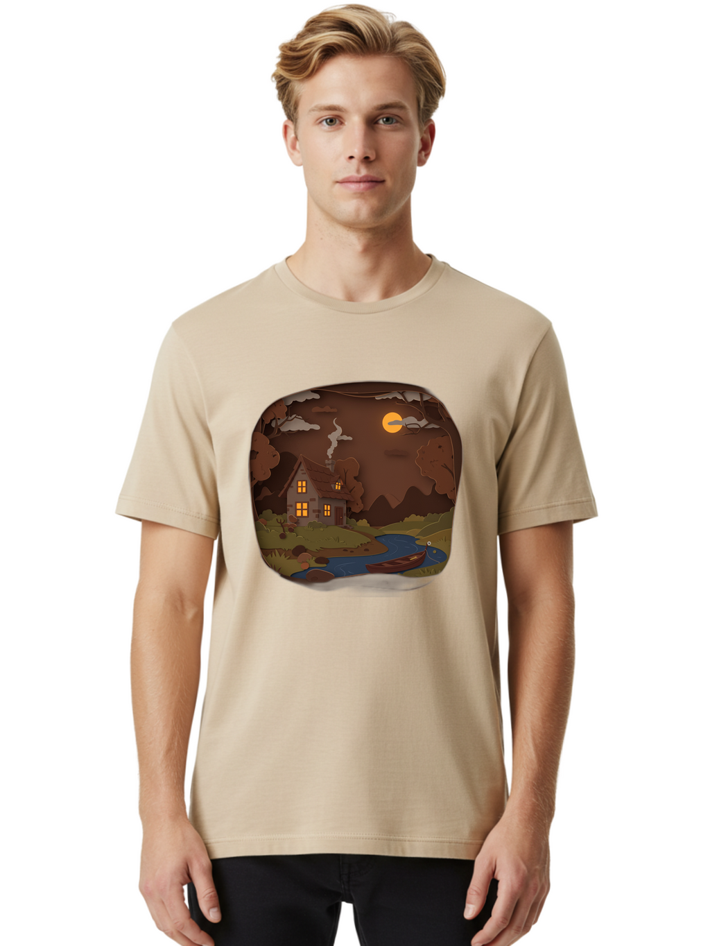 Cottage-By-The-River-1 Men'S Graphic Tee, 100% Cotton, Comfortable Casual Summer Wear, Machine Washable, Vintage Camera, Old Camera, Antique Camera, Black Camera, Classic Photography, Photography Equipment, Nostalgic Device, Film Camera, Bag341