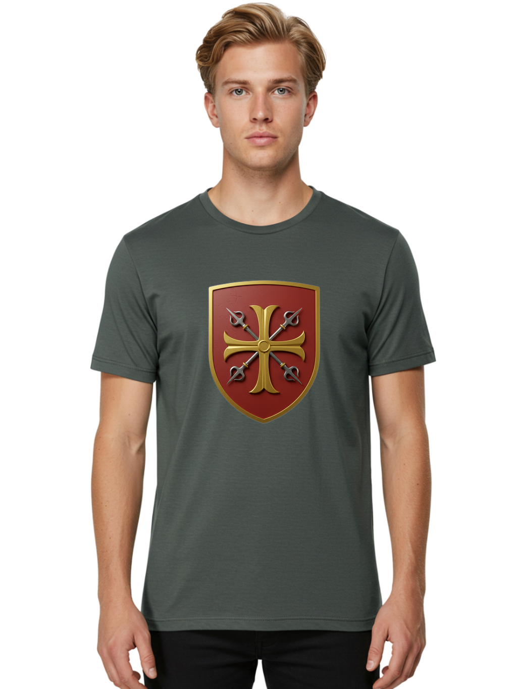 Crossed-Swords-And-Cross-Emblem Men'S Graphic Tee, 100% Cotton, Comfortable Casual Summer Wear, Machine Washable, Vintage Camera, Old Camera, Antique Camera, Black Camera, Classic Photography, Photography Equipment, Nostalgic Device, Bag364