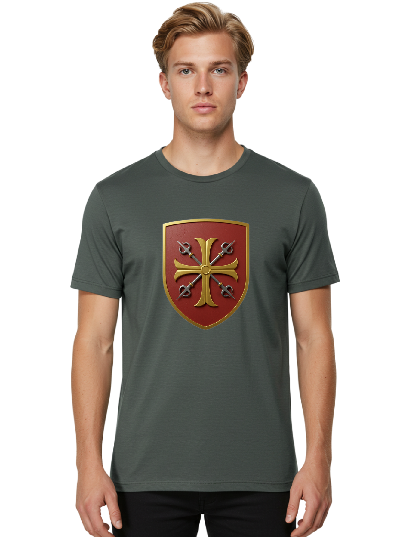 Crossed-Swords-And-Cross-Emblem Men'S Graphic Tee, 100% Cotton, Comfortable Casual Summer Wear, Machine Washable, Vintage Camera, Old Camera, Antique Camera, Black Camera, Classic Photography, Photography Equipment, Nostalgic Device, Bag364