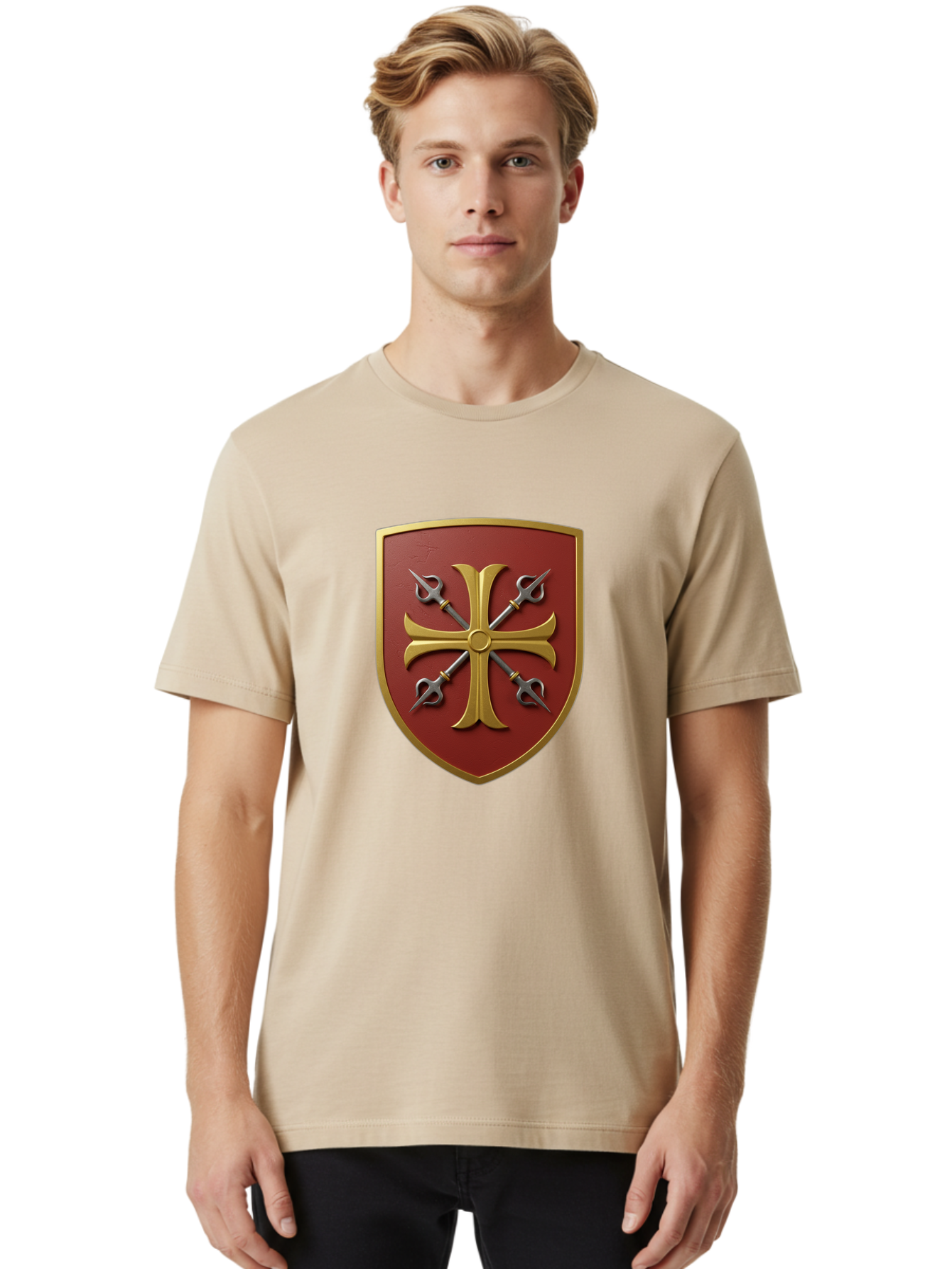 Crossed-Swords-And-Cross-Emblem Men'S Graphic Tee, 100% Cotton, Comfortable Casual Summer Wear, Machine Washable, Vintage Camera, Old Camera, Antique Camera, Black Camera, Classic Photography, Photography Equipment, Nostalgic Device, Bag364