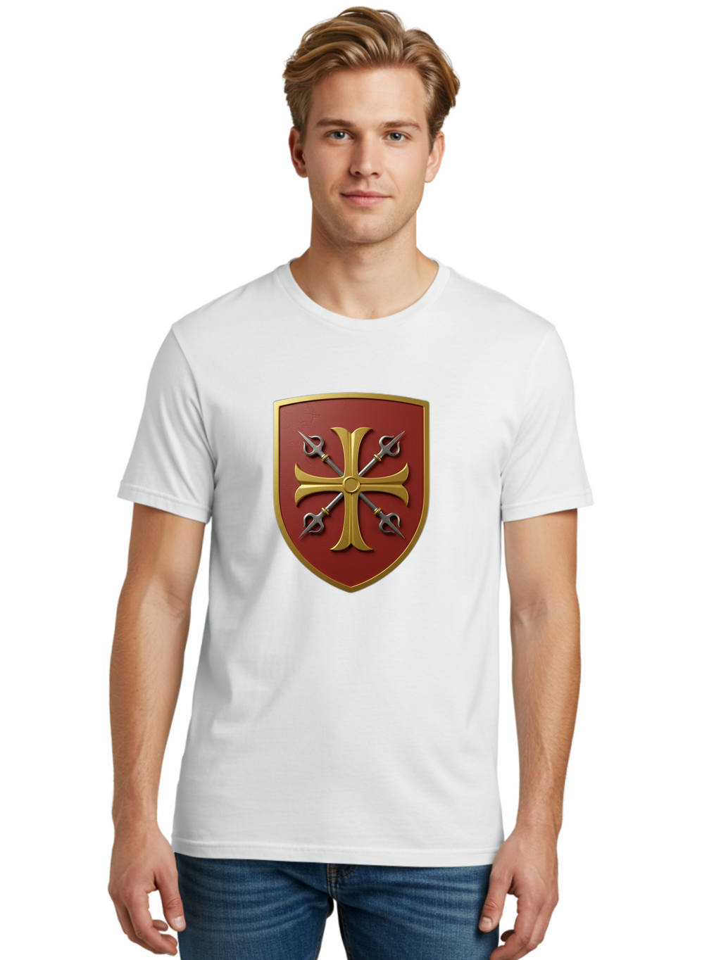 Crossed-Swords-And-Cross-Emblem Men'S Graphic Tee, 100% Cotton, Comfortable Casual Summer Wear, Machine Washable, Vintage Camera, Old Camera, Antique Camera, Black Camera, Classic Photography, Photography Equipment, Nostalgic Device, Bag364
