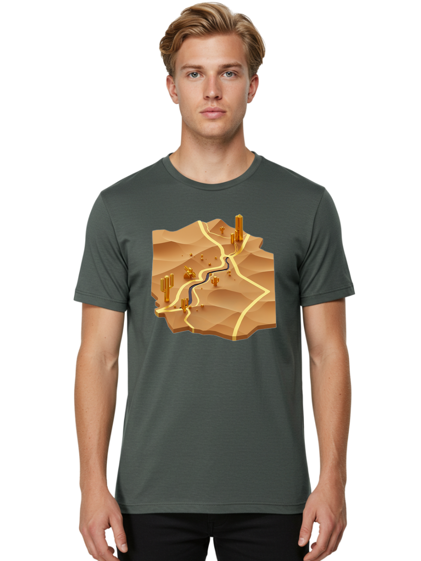 Desert-Landscape-Isometric-Map Men'S Graphic Tee, 100% Cotton, Comfortable Casual Summer Wear, Machine Washable, Vintage Camera, Old Camera, Antique Camera, Black Camera, Classic Photography, Photography Equipment, Nostalgic Device, Bag388