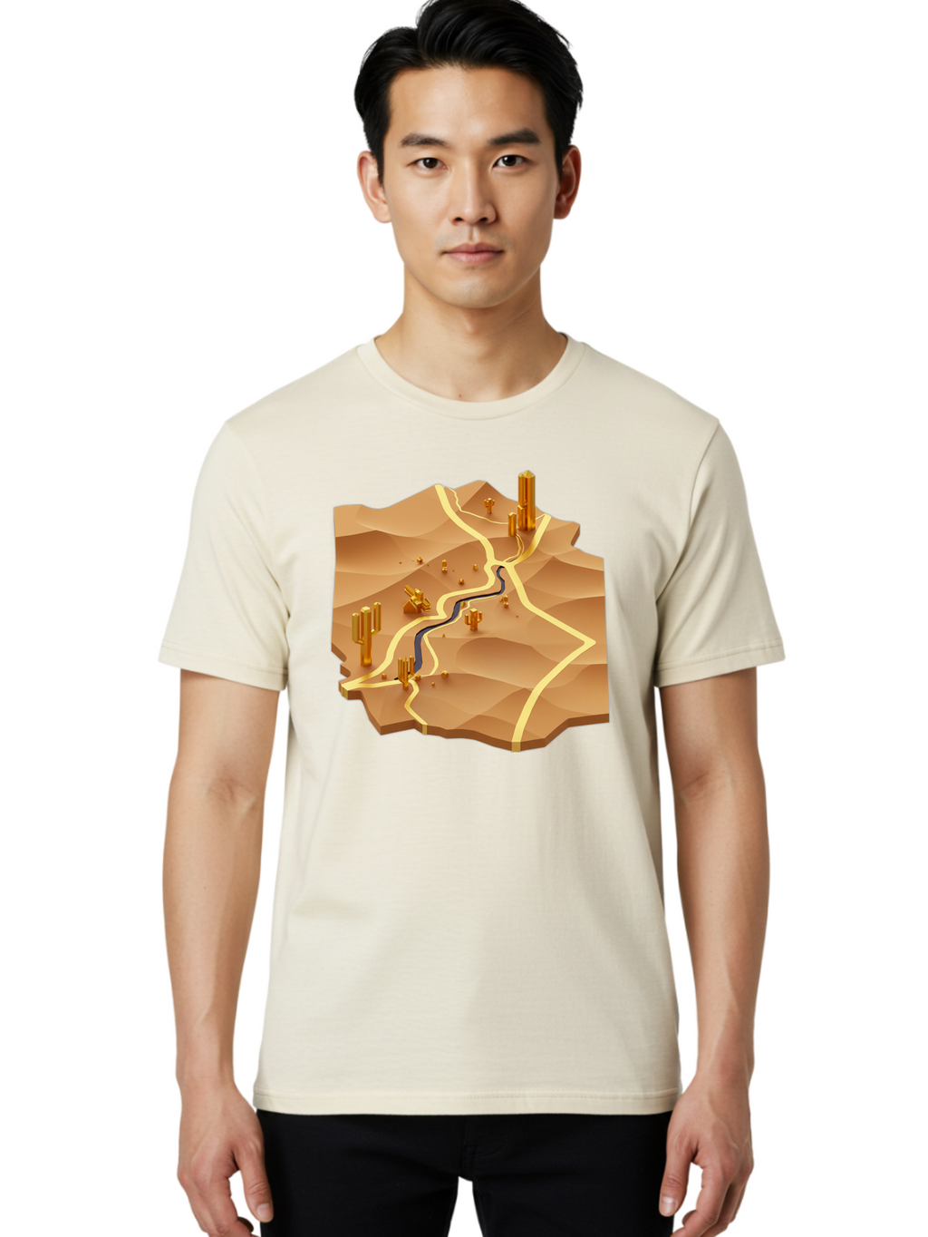 Desert-Landscape-Isometric-Map Men'S Graphic Tee, 100% Cotton, Comfortable Casual Summer Wear, Machine Washable, Vintage Camera, Old Camera, Antique Camera, Black Camera, Classic Photography, Photography Equipment, Nostalgic Device, Bag388