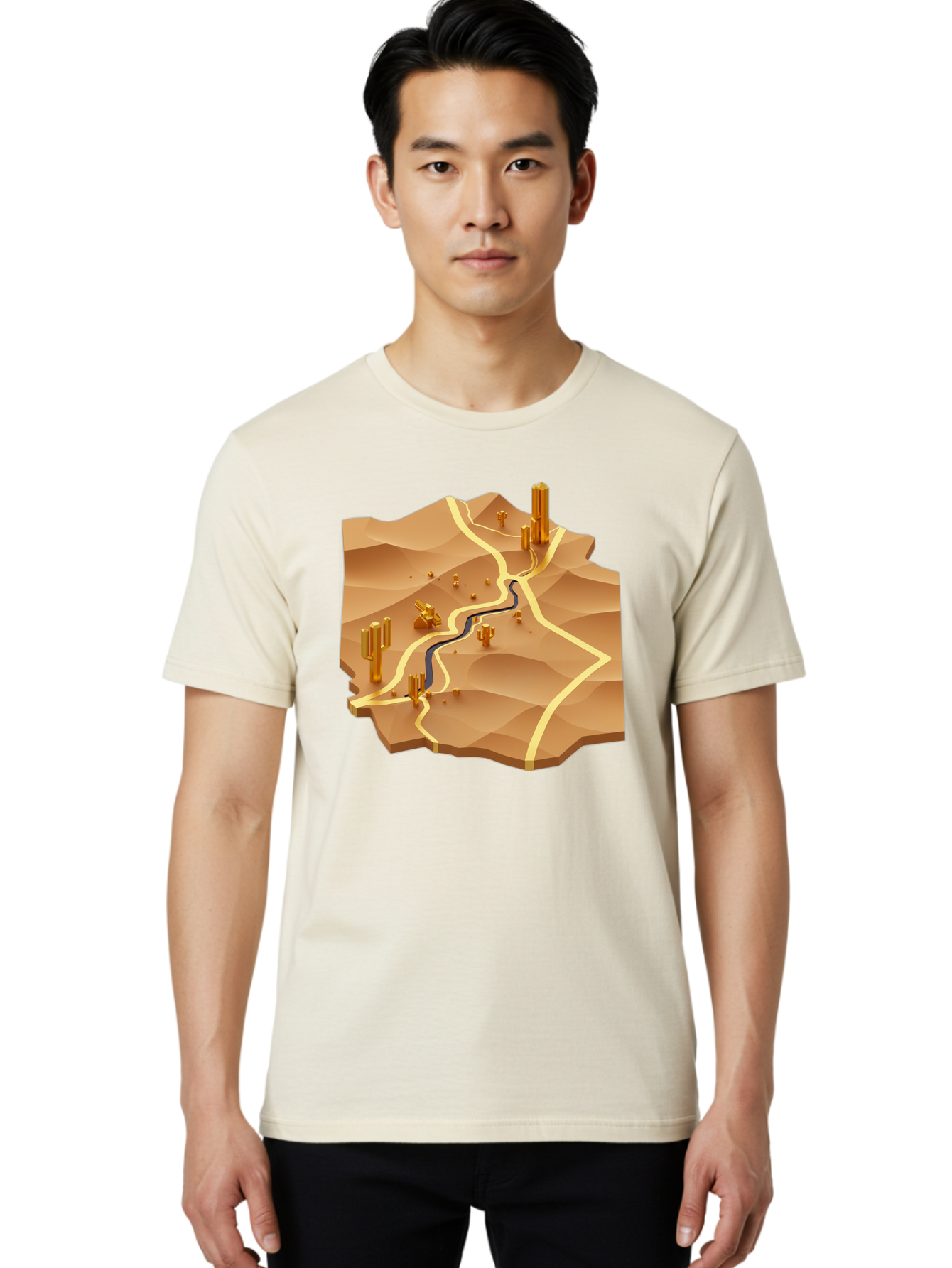 Desert-Landscape-Isometric-Map Men'S Graphic Tee, 100% Cotton, Comfortable Casual Summer Wear, Machine Washable, Vintage Camera, Old Camera, Antique Camera, Black Camera, Classic Photography, Photography Equipment, Nostalgic Device, Bag388
