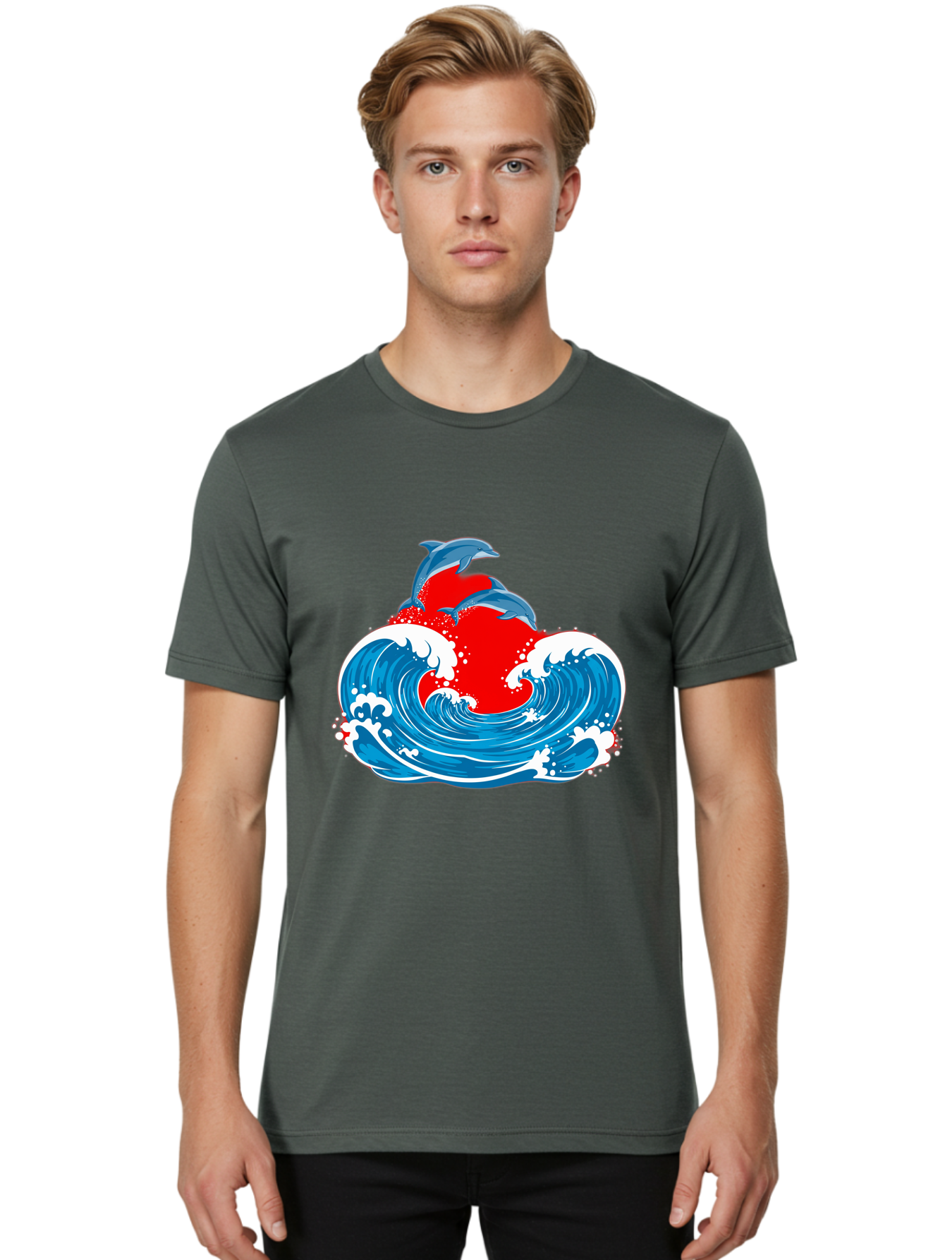 Dolphins-Jumping-Wave Men'S Graphic Tee, 100% Cotton, Comfortable Casual Summer Wear, Machine Washable, Vintage Camera, Old Camera, Antique Camera, Black Camera, Classic Photography, Photography Equipment, Nostalgic Device, Film Camera, Bag401