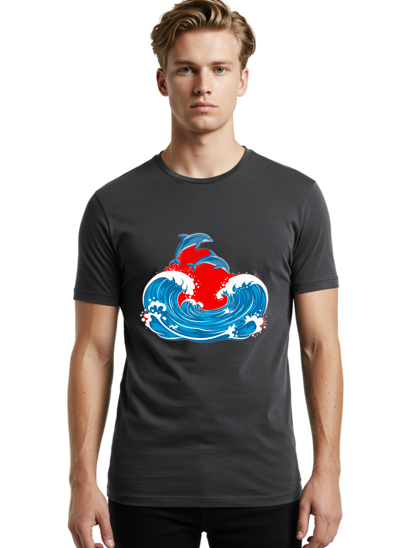 Dolphins-Jumping-Wave Men'S Graphic Tee, 100% Cotton, Comfortable Casual Summer Wear, Machine Washable, Vintage Camera, Old Camera, Antique Camera, Black Camera, Classic Photography, Photography Equipment, Nostalgic Device, Film Camera, Bag401