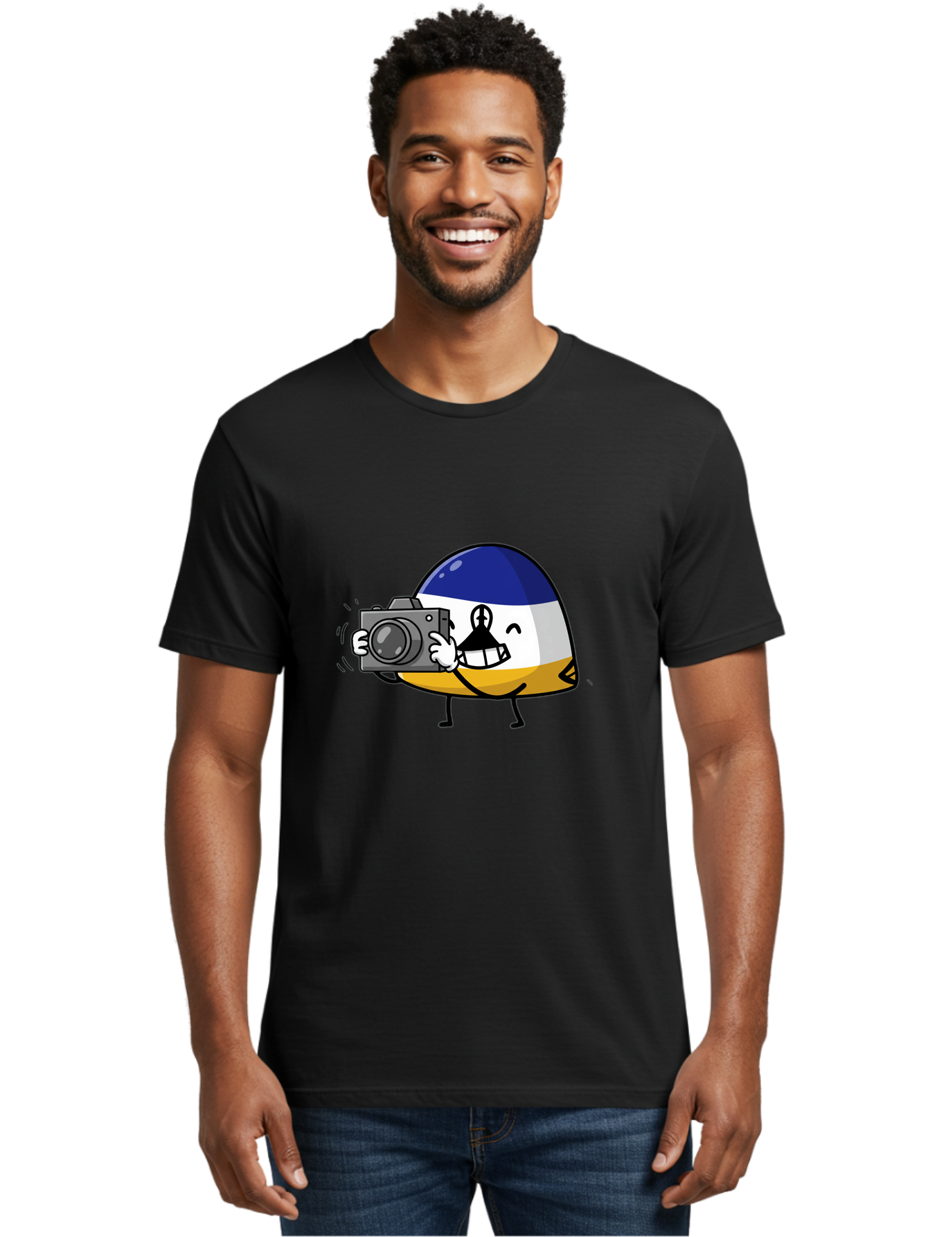 Egg-With-Camera Men'S Graphic Tee, 100% Cotton, Comfortable Casual Summer Wear, Machine Washable, Vintage Camera, Old Camera, Antique Camera, Black Camera, Classic Photography, Photography Equipment, Nostalgic Device, Film Camera, Camera Art Bag422