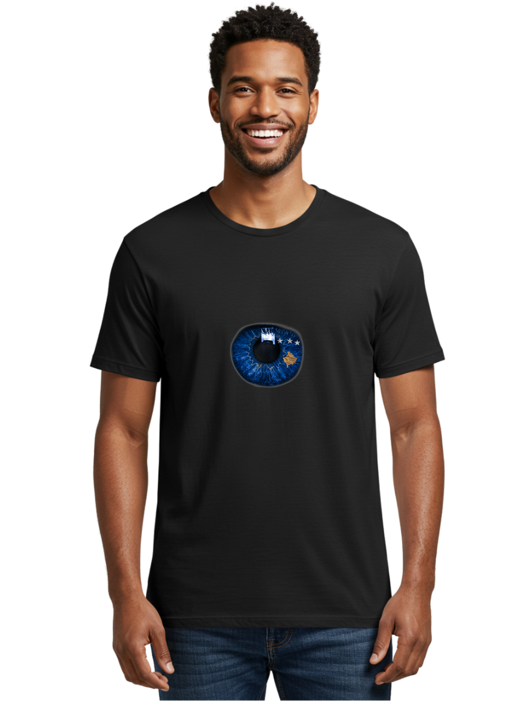 Eye-With-Eu-Flag Men'S Graphic Tee, 100% Cotton, Comfortable Casual Summer Wear, Machine Washable, Vintage Camera, Old Camera, Antique Camera, Black Camera, Classic Photography, Photography Equipment, Nostalgic Device, Film Camera, Camera Art Bag429