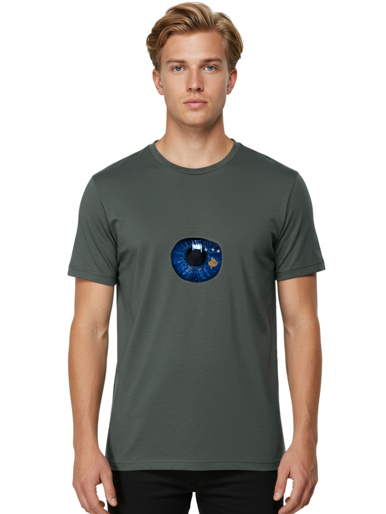 Eye-With-Eu-Flag Men'S Graphic Tee, 100% Cotton, Comfortable Casual Summer Wear, Machine Washable, Vintage Camera, Old Camera, Antique Camera, Black Camera, Classic Photography, Photography Equipment, Nostalgic Device, Film Camera, Camera Art Bag429