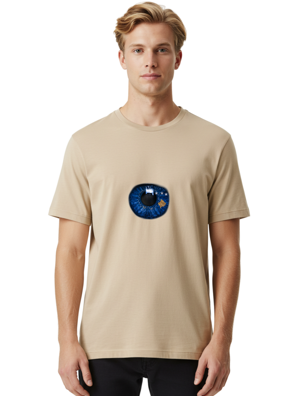 Eye-With-Eu-Flag Men'S Graphic Tee, 100% Cotton, Comfortable Casual Summer Wear, Machine Washable, Vintage Camera, Old Camera, Antique Camera, Black Camera, Classic Photography, Photography Equipment, Nostalgic Device, Film Camera, Camera Art Bag429