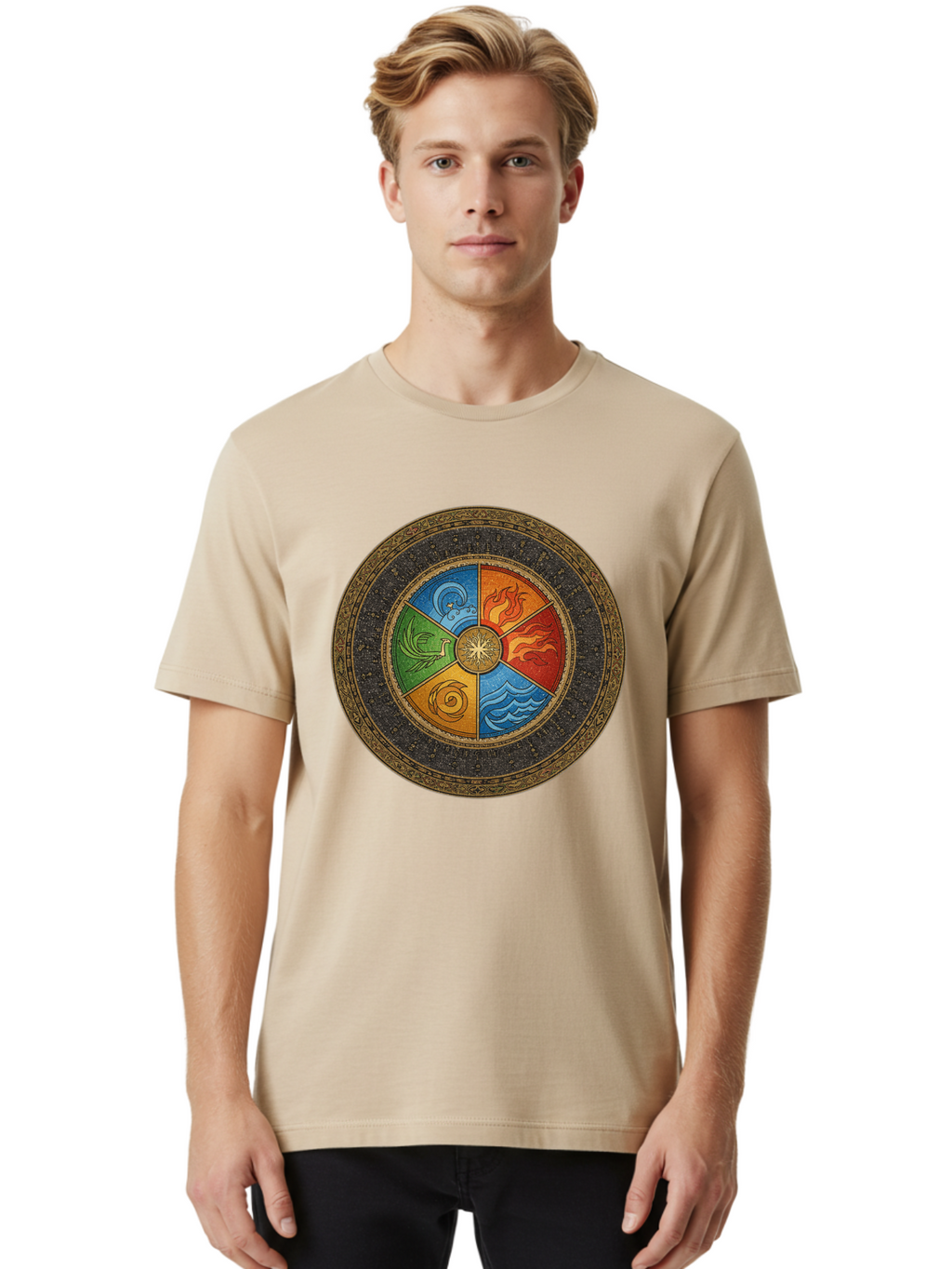Five-Elements-Circle Men'S Graphic Tee, 100% Cotton, Comfortable Casual Summer Wear, Machine Washable, Vintage Camera, Old Camera, Antique Camera, Black Camera, Classic Photography, Photography Equipment, Nostalgic Device, Film Camera, Bag442