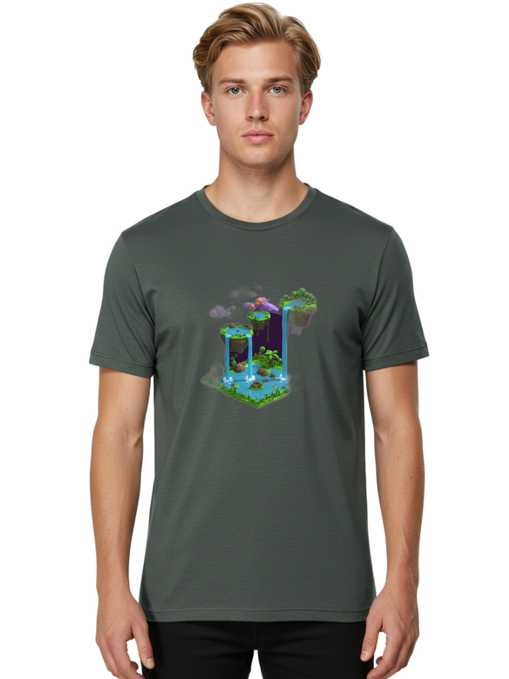 Floating-Islands-Waterfall Men'S Graphic Tee, 100% Cotton, Comfortable Casual Summer Wear, Machine Washable, Vintage Camera, Old Camera, Antique Camera, Black Camera, Classic Photography, Photography Equipment, Nostalgic Device, Film Camera, Bag449