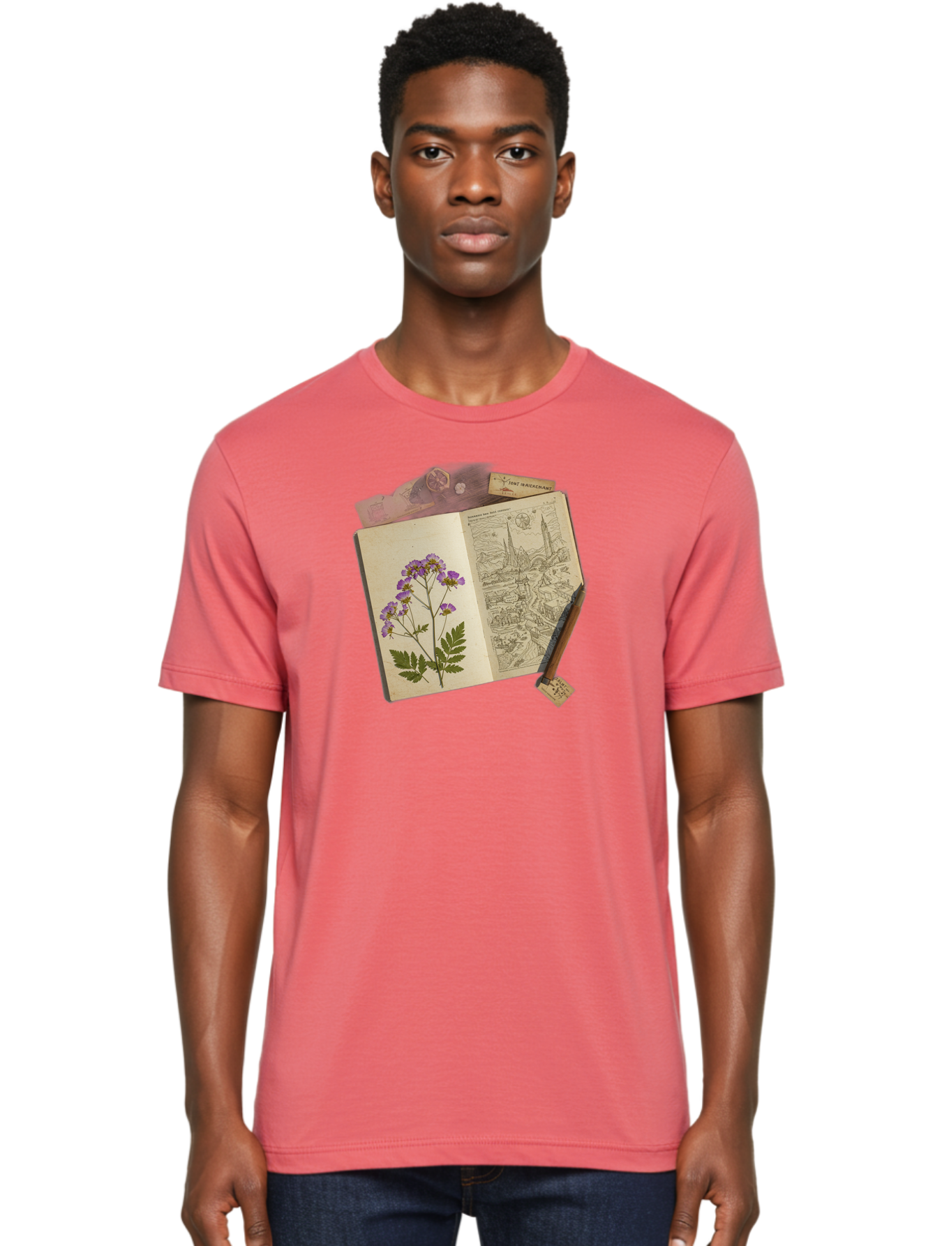 Flora-Illustration-Book Men'S Graphic Tee, 100% Cotton, Comfortable Casual Summer Wear, Machine Washable, Vintage Camera, Old Camera, Antique Camera, Black Camera, Classic Photography, Photography Equipment, Nostalgic Device, Film Camera, Bag455
