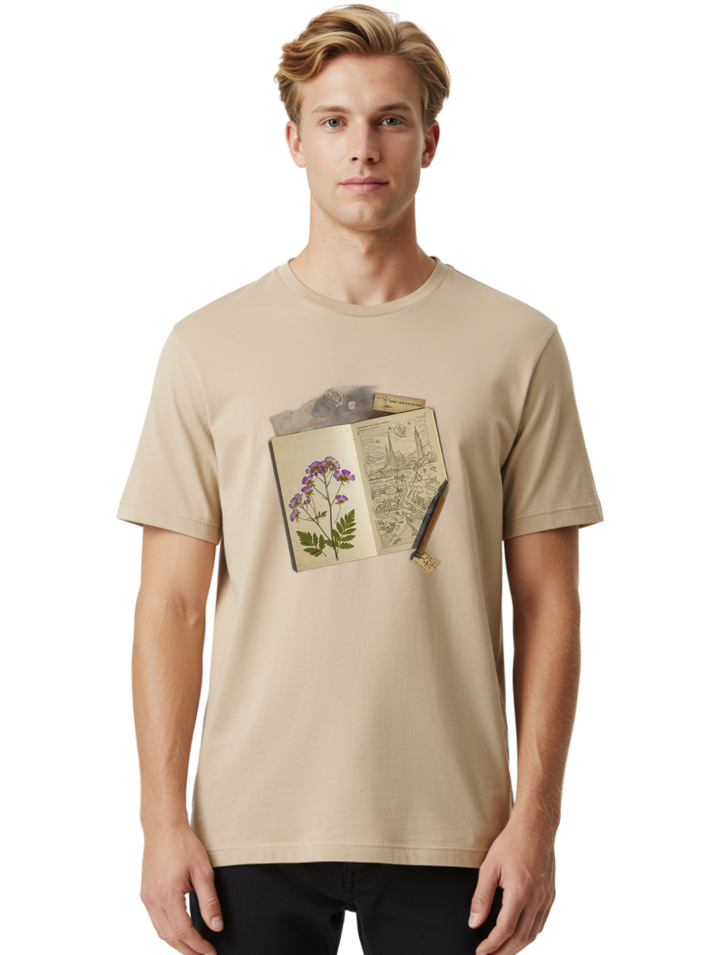 Flora-Illustration-Book Men'S Graphic Tee, 100% Cotton, Comfortable Casual Summer Wear, Machine Washable, Vintage Camera, Old Camera, Antique Camera, Black Camera, Classic Photography, Photography Equipment, Nostalgic Device, Film Camera, Bag455