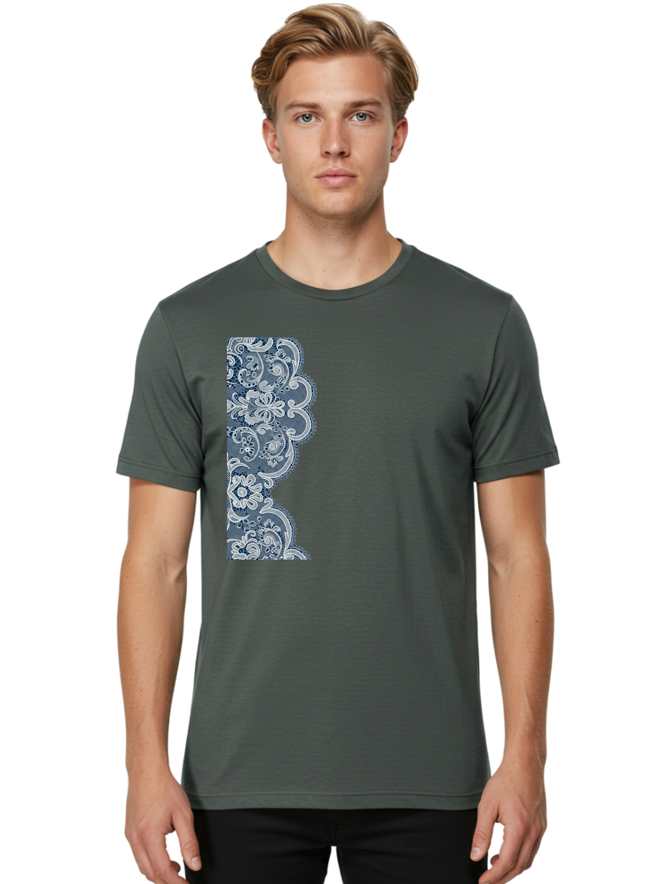 Floral-Lace-Border Men'S Graphic Tee, 100% Cotton, Comfortable Casual Summer Wear, Machine Washable, Vintage Camera, Old Camera, Antique Camera, Black Camera, Classic Photography, Photography Equipment, Nostalgic Device, Film Camera, Bag460
