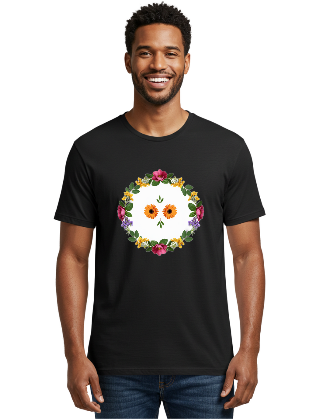 Floral-Wreath Men'S Graphic Tee, 100% Cotton, Comfortable Casual Summer Wear, Machine Washable, Vintage Camera, Old Camera, Antique Camera, Black Camera, Classic Photography, Photography Equipment, Nostalgic Device, Film Camera, Camera Art Bag468