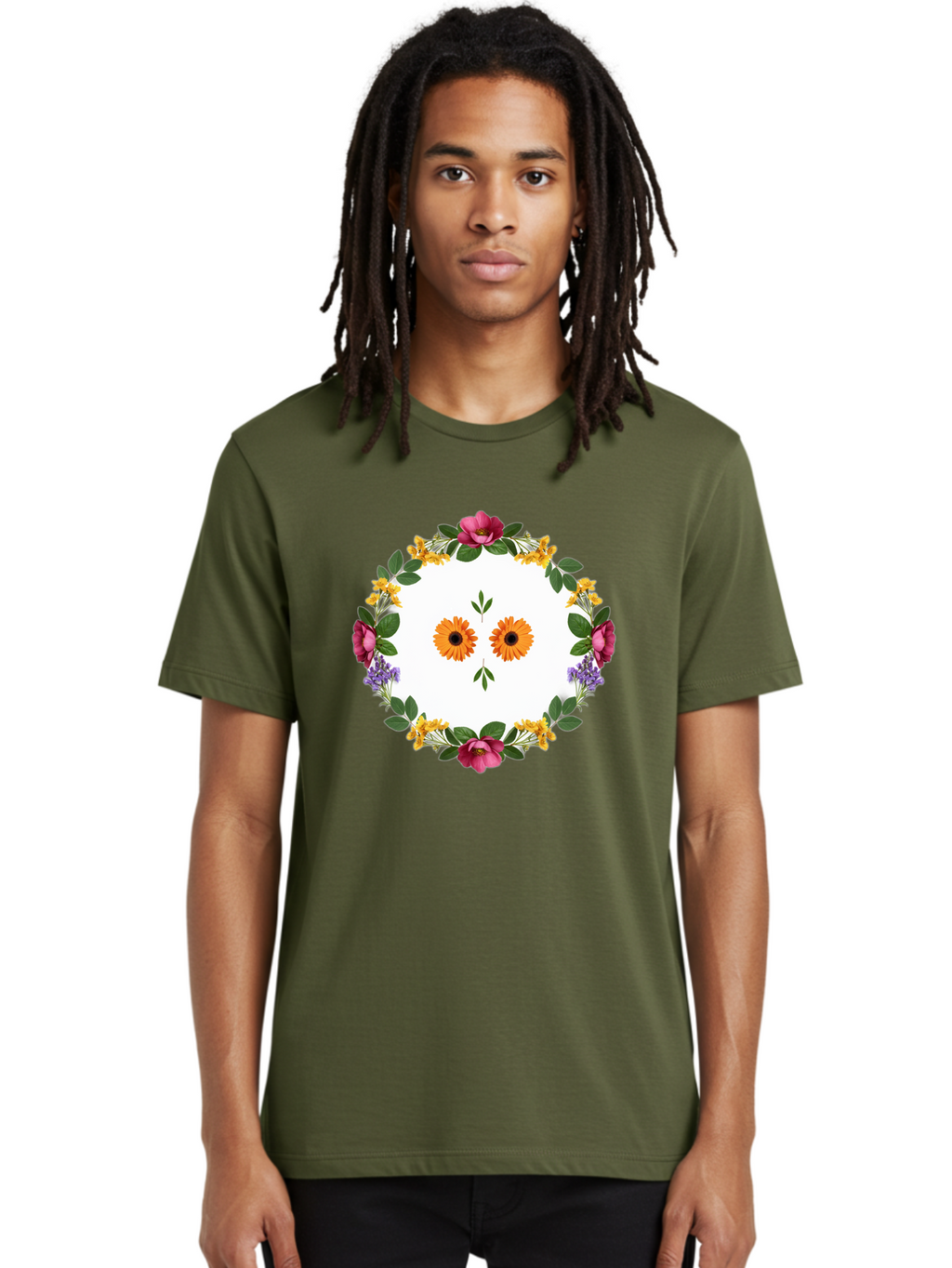 Floral-Wreath Men'S Graphic Tee, 100% Cotton, Comfortable Casual Summer Wear, Machine Washable, Vintage Camera, Old Camera, Antique Camera, Black Camera, Classic Photography, Photography Equipment, Nostalgic Device, Film Camera, Camera Art Bag468