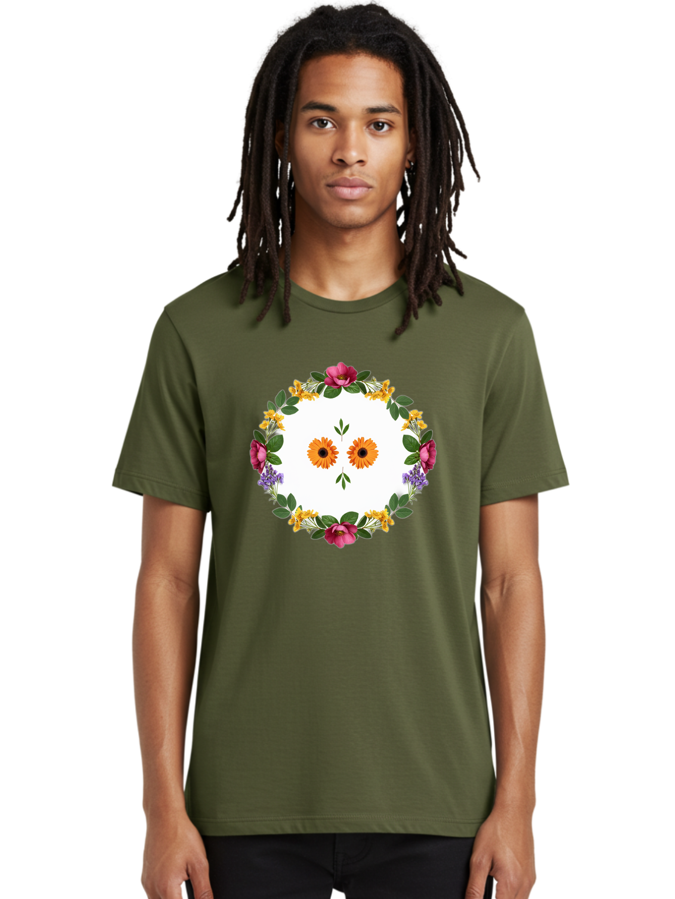 Floral-Wreath Men'S Graphic Tee, 100% Cotton, Comfortable Casual Summer Wear, Machine Washable, Vintage Camera, Old Camera, Antique Camera, Black Camera, Classic Photography, Photography Equipment, Nostalgic Device, Film Camera, Camera Art Bag468