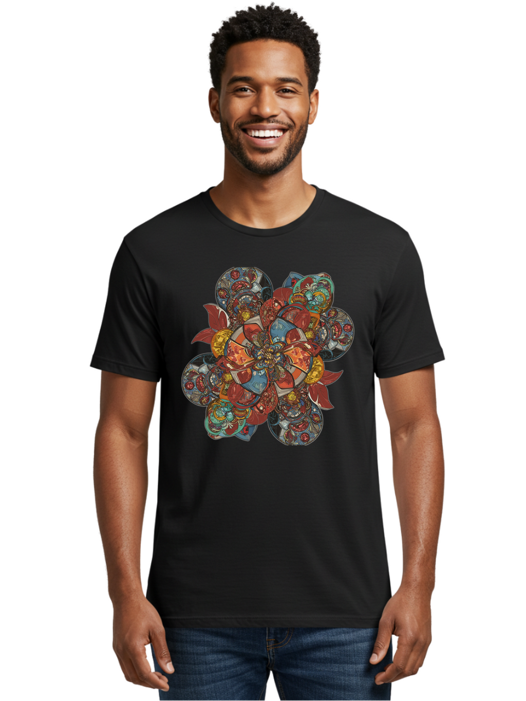 Flower-Mandala Men'S Graphic Tee, 100% Cotton, Comfortable Casual Summer Wear, Machine Washable, Vintage Camera, Old Camera, Antique Camera, Black Camera, Classic Photography, Photography Equipment, Nostalgic Device, Film Camera, Camera Art Bag472