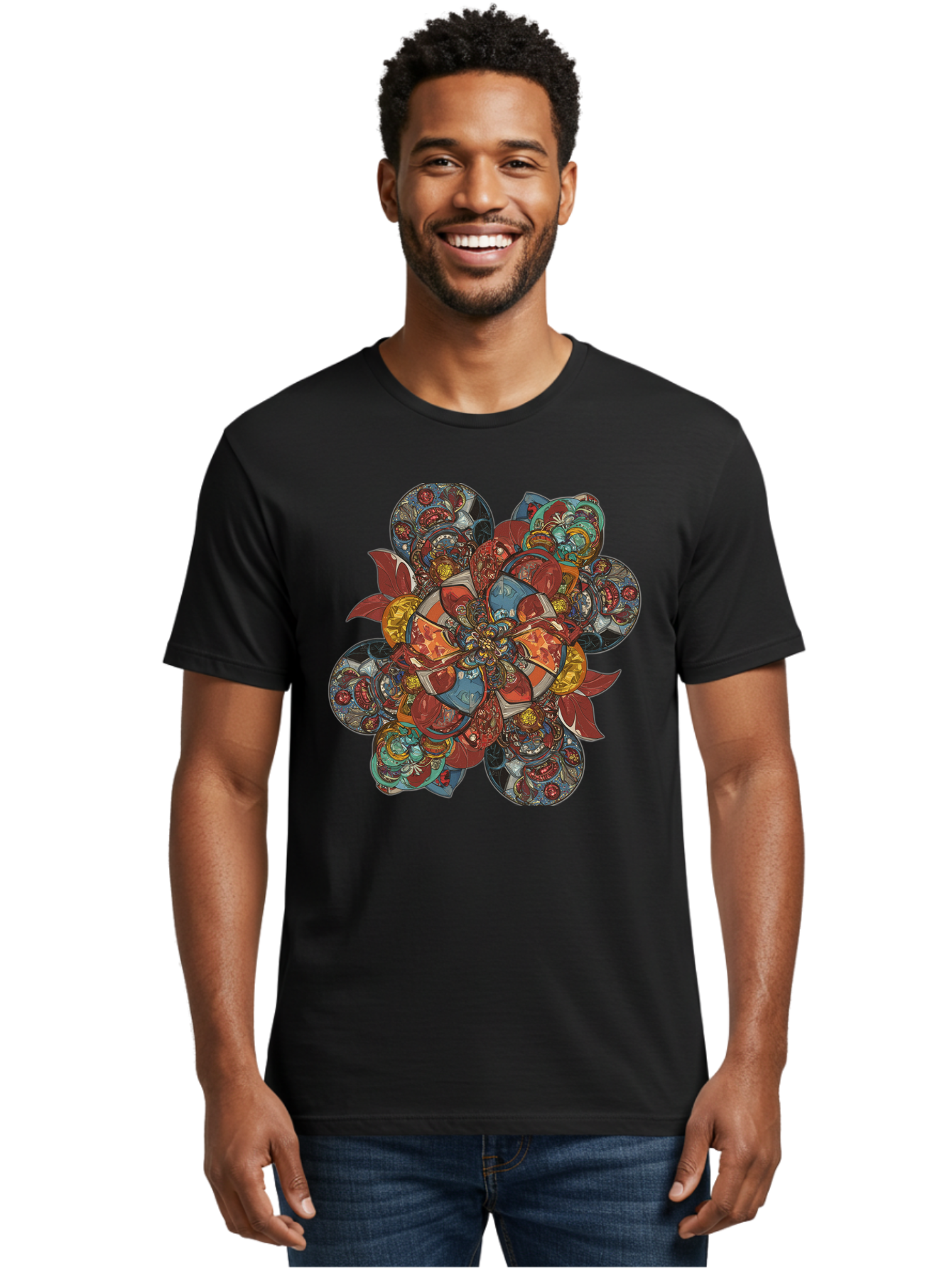 Flower-Mandala Men'S Graphic Tee, 100% Cotton, Comfortable Casual Summer Wear, Machine Washable, Vintage Camera, Old Camera, Antique Camera, Black Camera, Classic Photography, Photography Equipment, Nostalgic Device, Film Camera, Camera Art Bag472