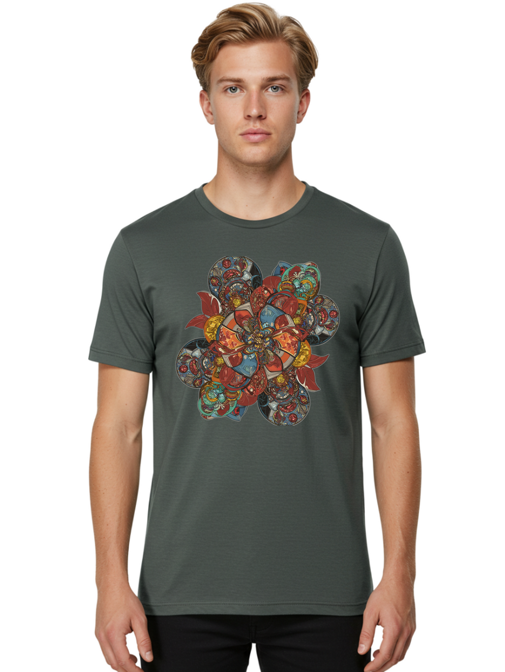 Flower-Mandala Men'S Graphic Tee, 100% Cotton, Comfortable Casual Summer Wear, Machine Washable, Vintage Camera, Old Camera, Antique Camera, Black Camera, Classic Photography, Photography Equipment, Nostalgic Device, Film Camera, Camera Art Bag472
