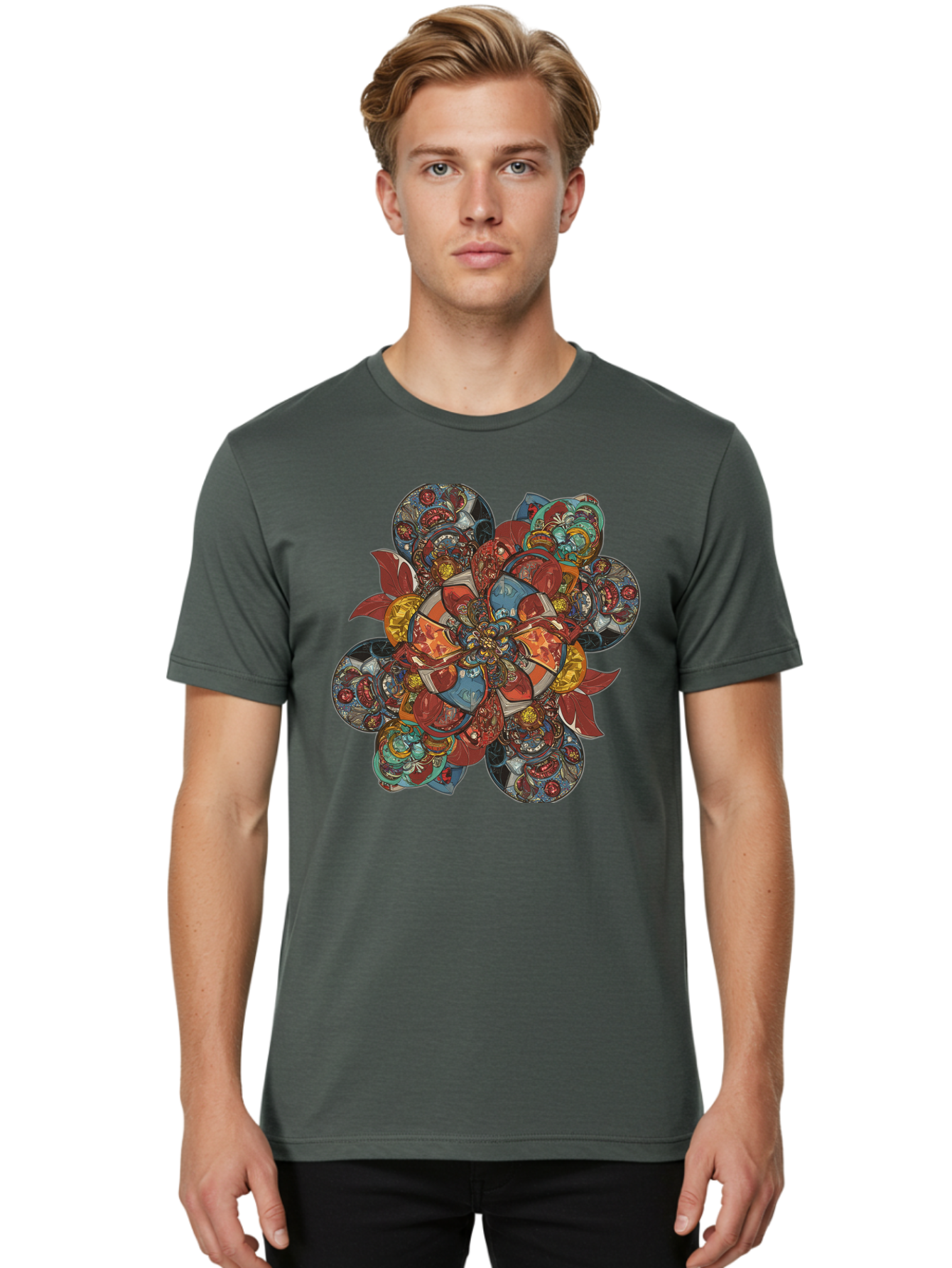 Flower-Mandala Men'S Graphic Tee, 100% Cotton, Comfortable Casual Summer Wear, Machine Washable, Vintage Camera, Old Camera, Antique Camera, Black Camera, Classic Photography, Photography Equipment, Nostalgic Device, Film Camera, Camera Art Bag472
