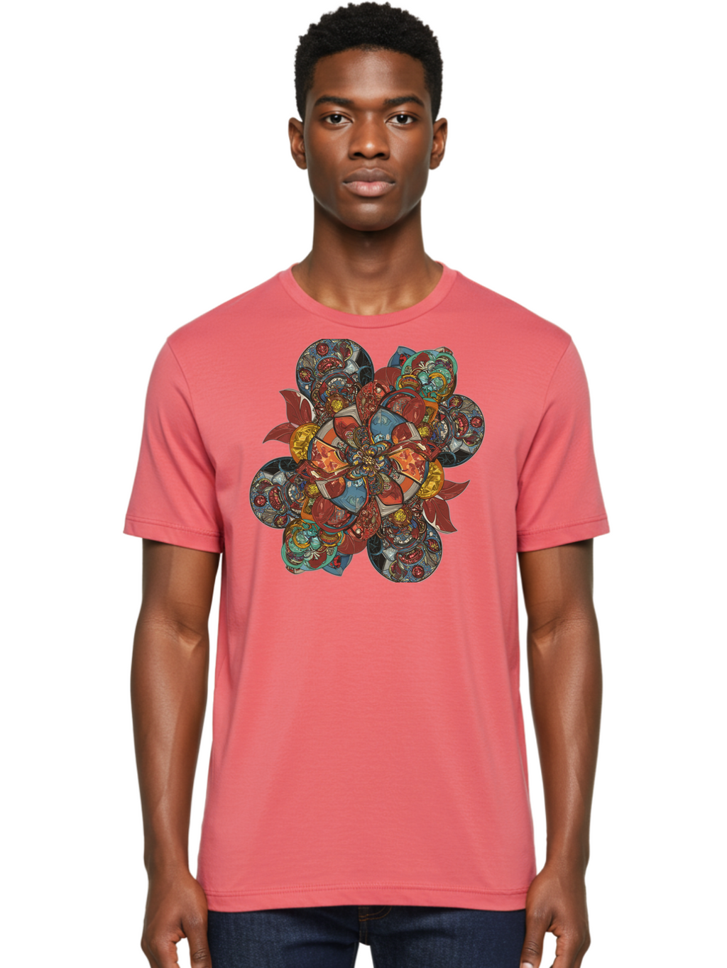 Flower-Mandala Men'S Graphic Tee, 100% Cotton, Comfortable Casual Summer Wear, Machine Washable, Vintage Camera, Old Camera, Antique Camera, Black Camera, Classic Photography, Photography Equipment, Nostalgic Device, Film Camera, Camera Art Bag472