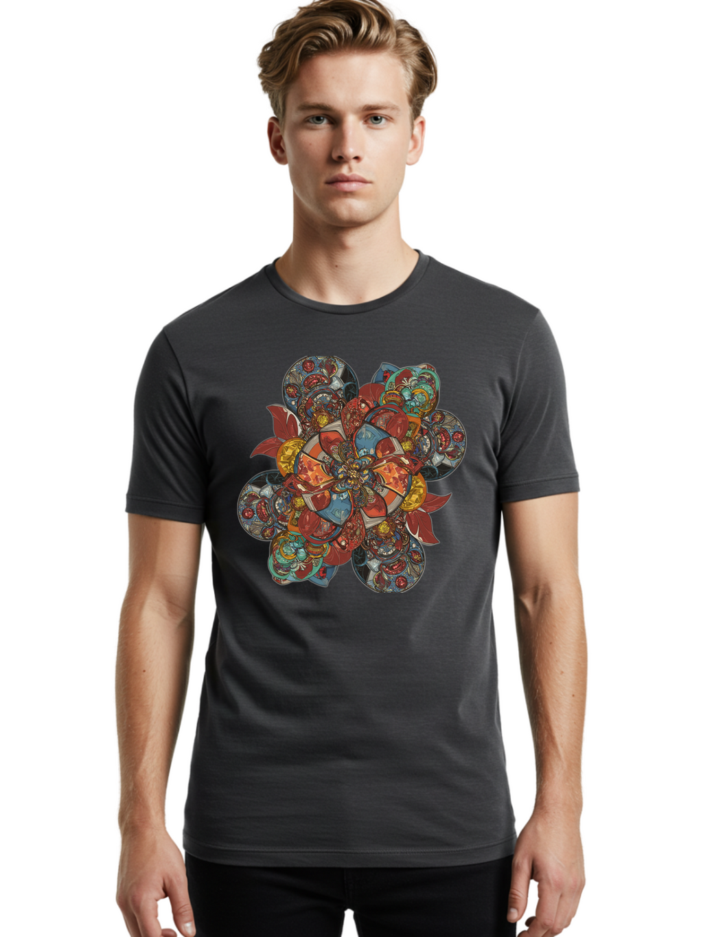 Flower-Mandala Men'S Graphic Tee, 100% Cotton, Comfortable Casual Summer Wear, Machine Washable, Vintage Camera, Old Camera, Antique Camera, Black Camera, Classic Photography, Photography Equipment, Nostalgic Device, Film Camera, Camera Art Bag472