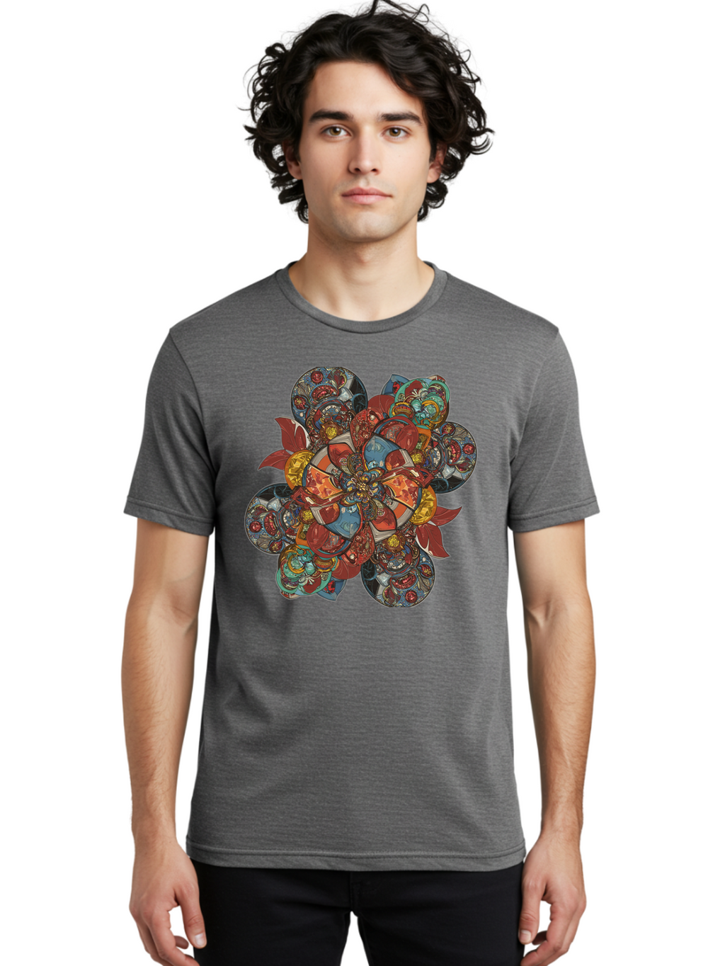Flower-Mandala Men'S Graphic Tee, 100% Cotton, Comfortable Casual Summer Wear, Machine Washable, Vintage Camera, Old Camera, Antique Camera, Black Camera, Classic Photography, Photography Equipment, Nostalgic Device, Film Camera, Camera Art Bag472