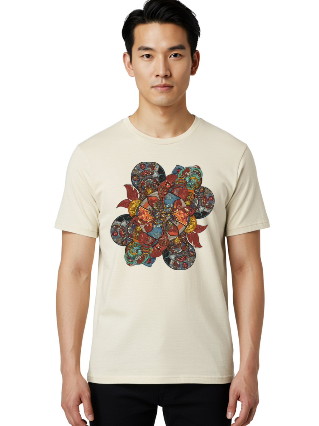 Flower-Mandala Men'S Graphic Tee, 100% Cotton, Comfortable Casual Summer Wear, Machine Washable, Vintage Camera, Old Camera, Antique Camera, Black Camera, Classic Photography, Photography Equipment, Nostalgic Device, Film Camera, Camera Art Bag472