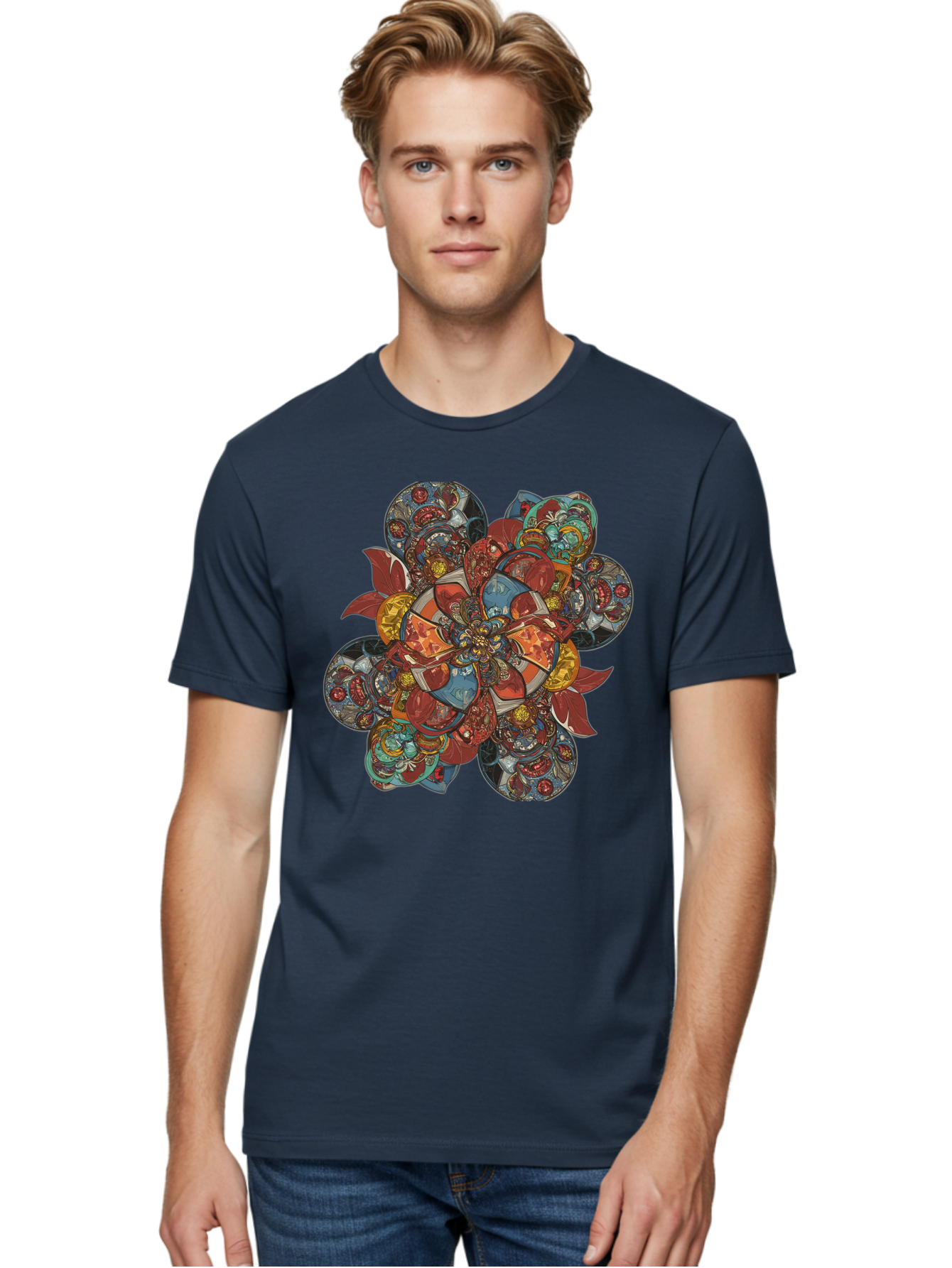 Flower-Mandala Men'S Graphic Tee, 100% Cotton, Comfortable Casual Summer Wear, Machine Washable, Vintage Camera, Old Camera, Antique Camera, Black Camera, Classic Photography, Photography Equipment, Nostalgic Device, Film Camera, Camera Art Bag472