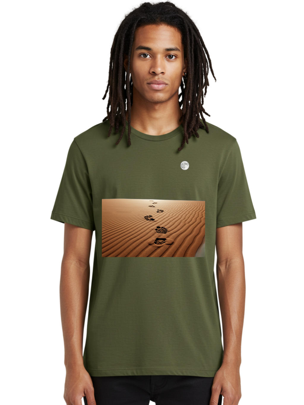 Footprints-In-Sand-Under-Moon Men'S Graphic Tee, 100% Cotton, Comfortable Casual Summer Wear, Machine Washable, Vintage Camera, Old Camera, Antique Camera, Black Camera, Classic Photography, Photography Equipment, Nostalgic Device, Bag487