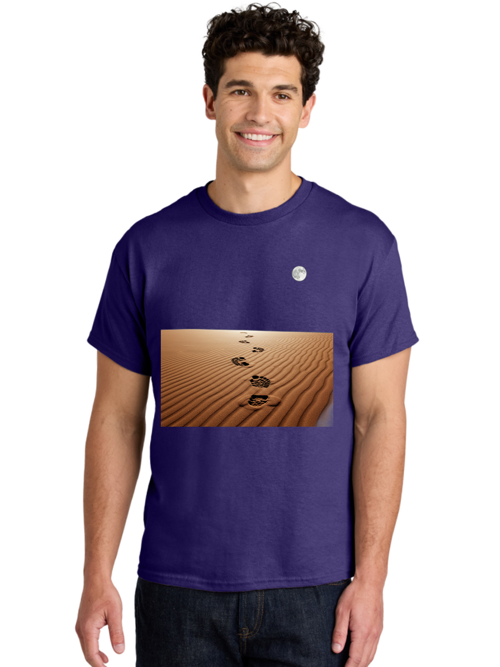 Footprints-In-Sand-Under-Moon Men'S Graphic Tee, 100% Cotton, Comfortable Casual Summer Wear, Machine Washable, Vintage Camera, Old Camera, Antique Camera, Black Camera, Classic Photography, Photography Equipment, Nostalgic Device, Bag487