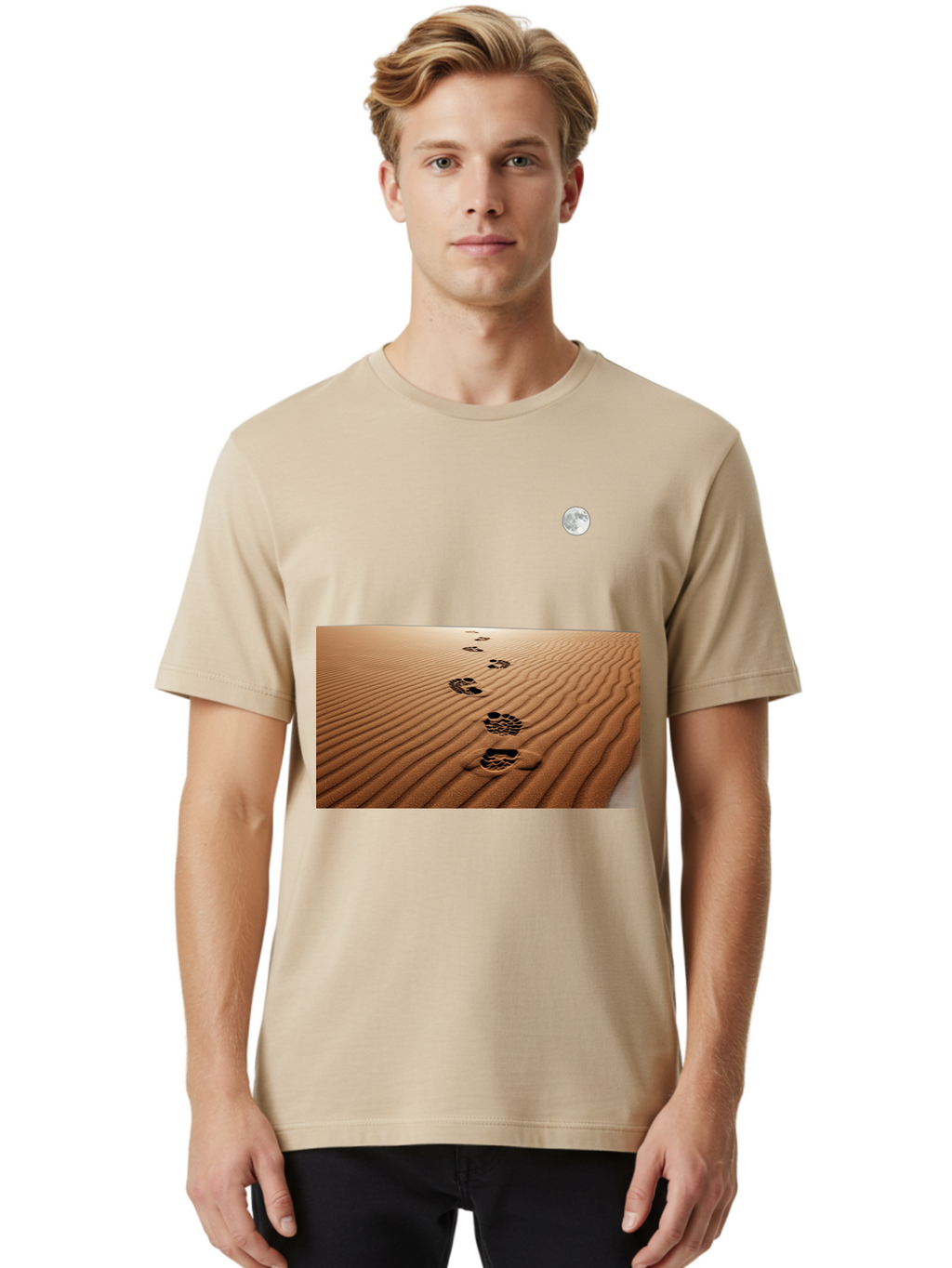 Footprints-In-Sand-Under-Moon Men'S Graphic Tee, 100% Cotton, Comfortable Casual Summer Wear, Machine Washable, Vintage Camera, Old Camera, Antique Camera, Black Camera, Classic Photography, Photography Equipment, Nostalgic Device, Bag487