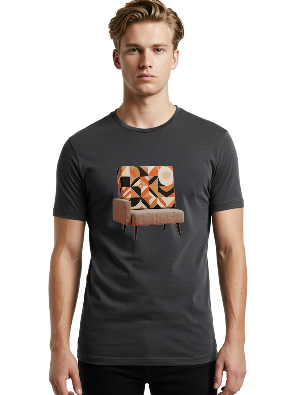 Geometric-Pattern-Chair Men'S Graphic Tee, 100% Cotton, Comfortable Casual Summer Wear, Machine Washable, Vintage Camera, Old Camera, Antique Camera, Black Camera, Classic Photography, Photography Equipment, Nostalgic Device, Film Camera, Bag520