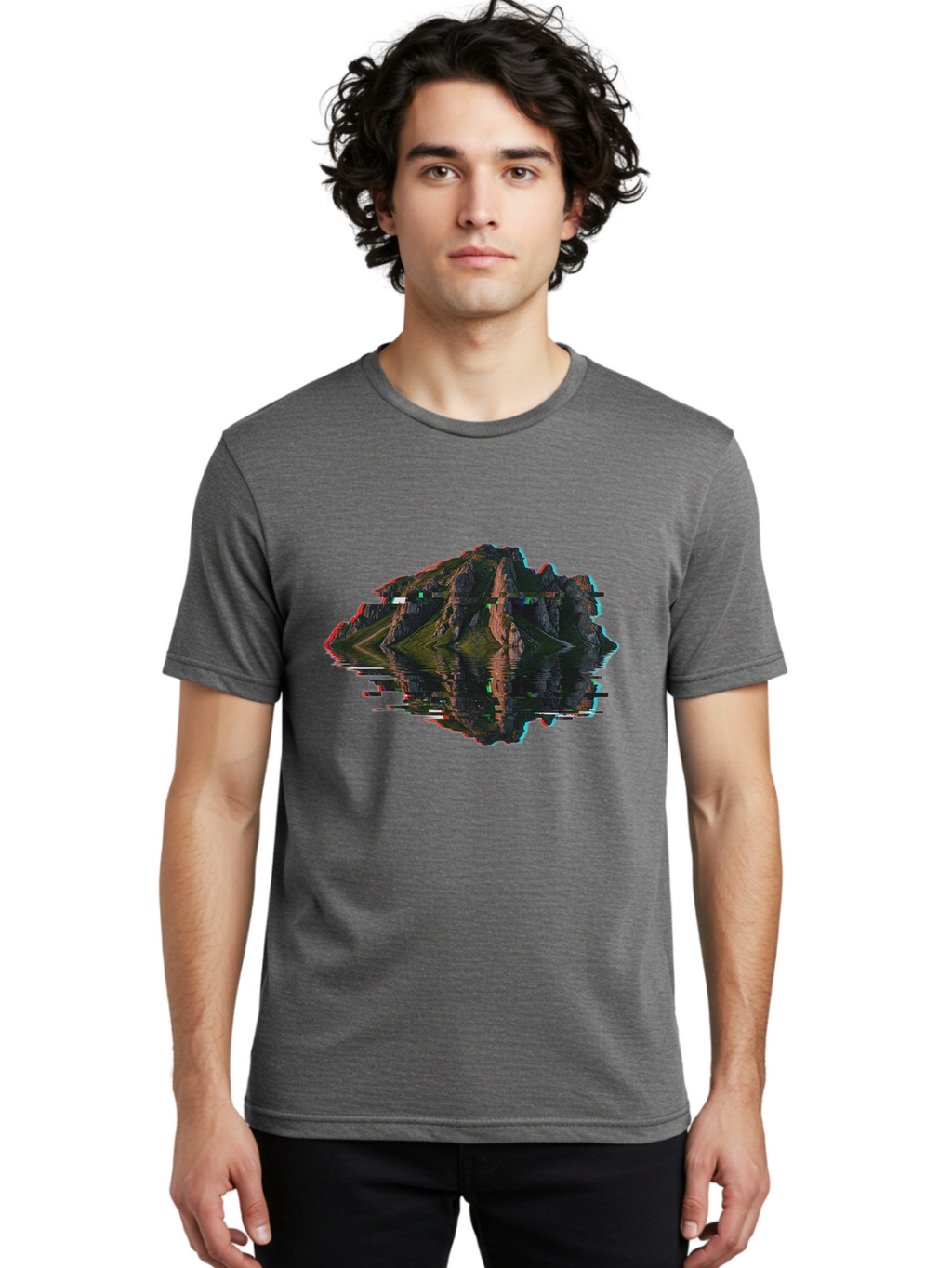 Glitching-Mountain-Landscape Men'S Graphic Tee, 100% Cotton, Comfortable Casual Summer Wear, Machine Washable, Vintage Camera, Old Camera, Antique Camera, Black Camera, Classic Photography, Photography Equipment, Nostalgic Device, Film Camera, Bag533