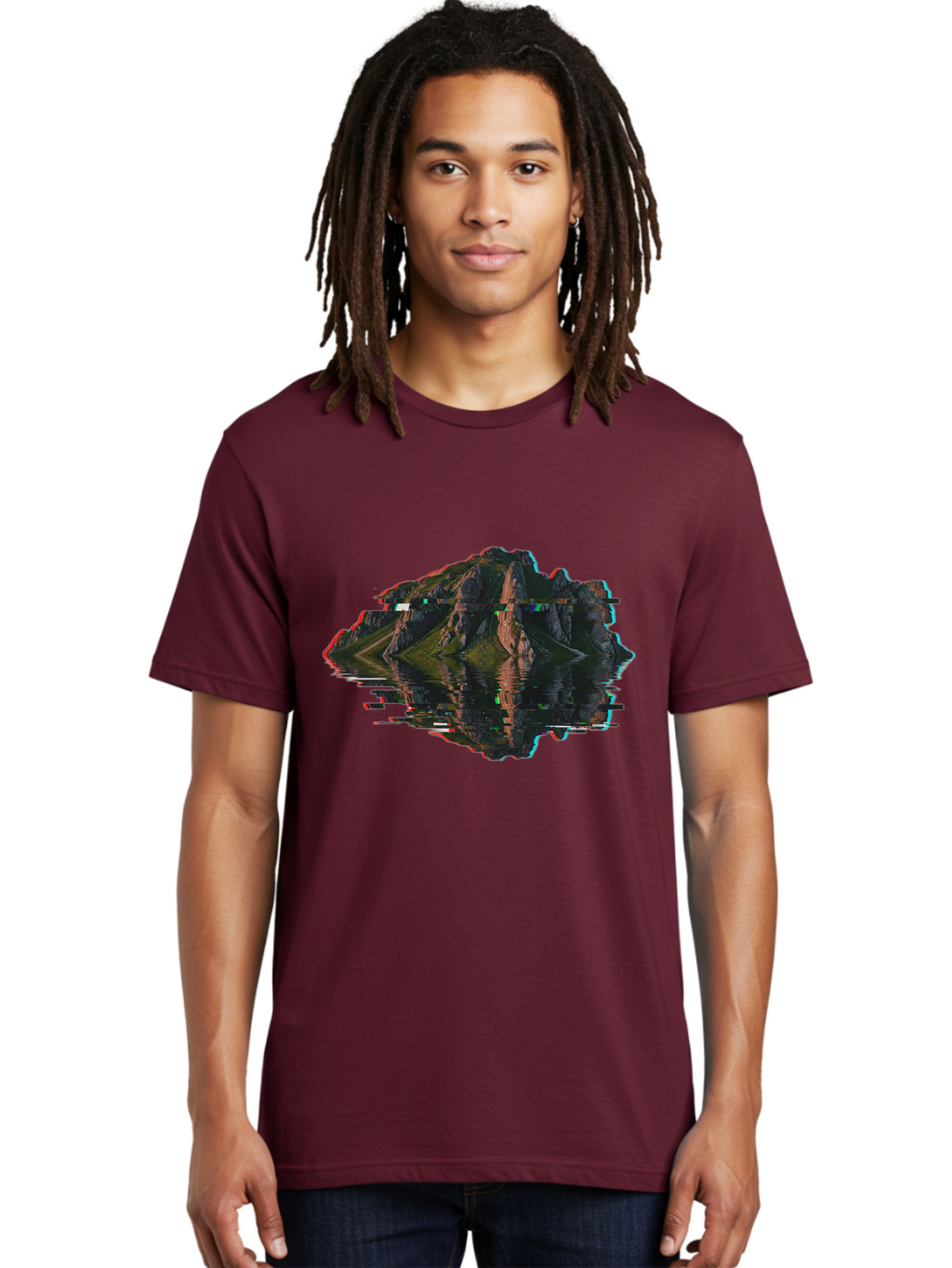 Glitching-Mountain-Landscape Men'S Graphic Tee, 100% Cotton, Comfortable Casual Summer Wear, Machine Washable, Vintage Camera, Old Camera, Antique Camera, Black Camera, Classic Photography, Photography Equipment, Nostalgic Device, Film Camera, Bag533