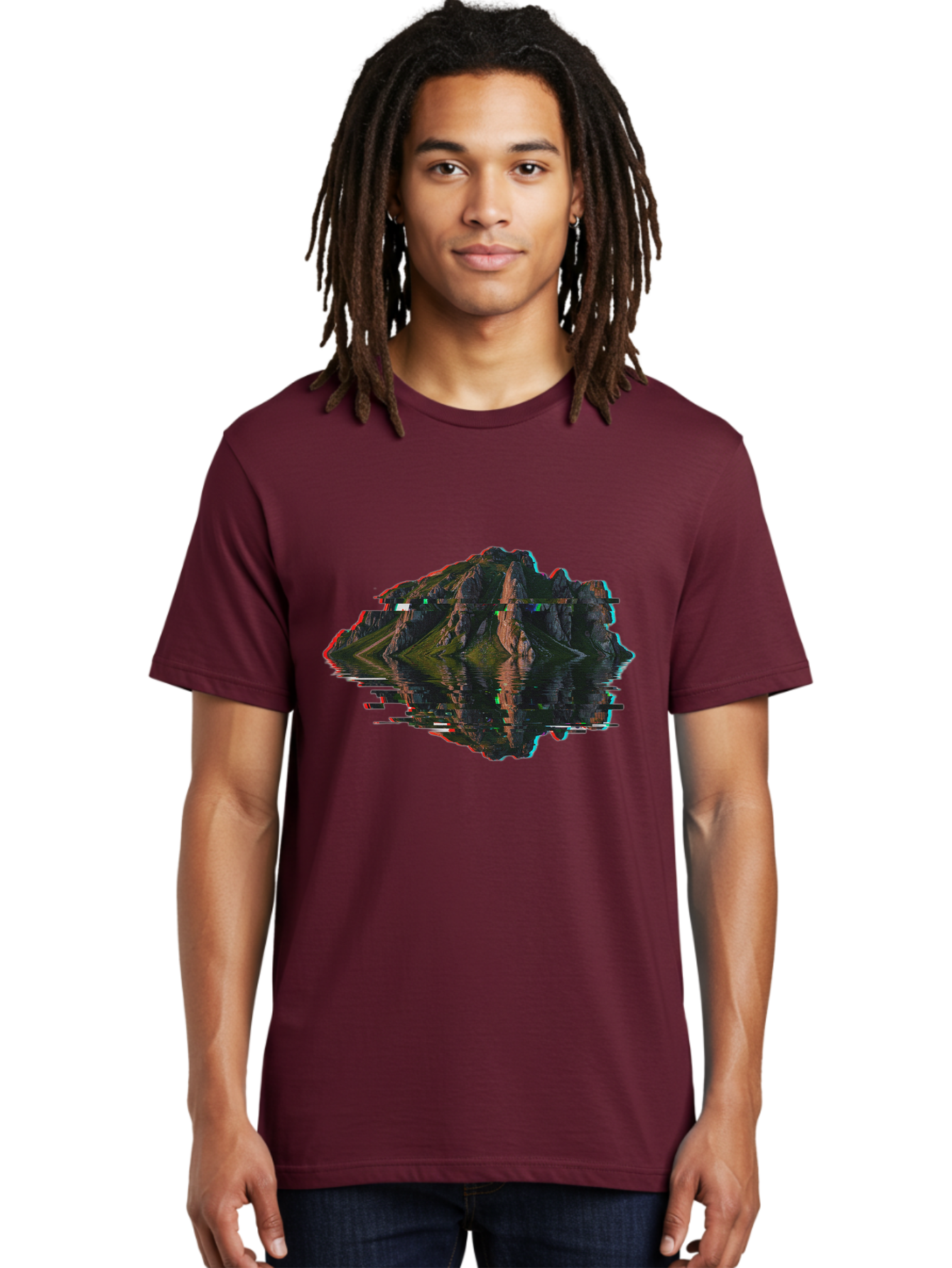 Glitching-Mountain-Landscape Men'S Graphic Tee, 100% Cotton, Comfortable Casual Summer Wear, Machine Washable, Vintage Camera, Old Camera, Antique Camera, Black Camera, Classic Photography, Photography Equipment, Nostalgic Device, Film Camera, Bag533