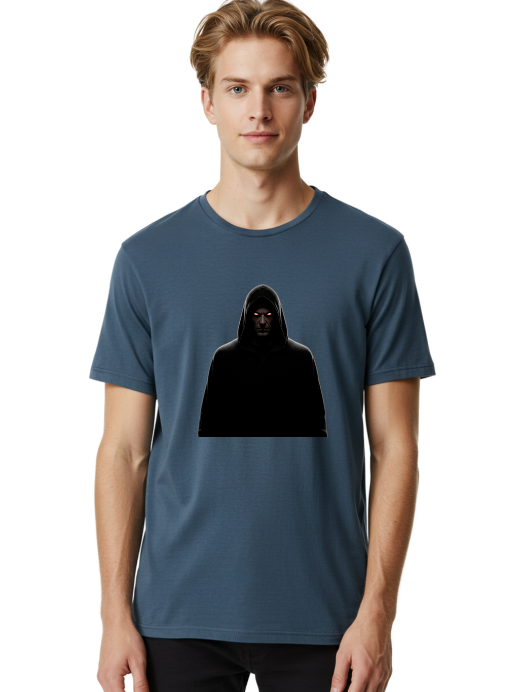 Glowing-Eyes-Hooded-Figure Men'S Graphic Tee, 100% Cotton, Comfortable Casual Summer Wear, Machine Washable, Vintage Camera, Old Camera, Antique Camera, Black Camera, Classic Photography, Photography Equipment, Nostalgic Device, Film Camera, Bag535