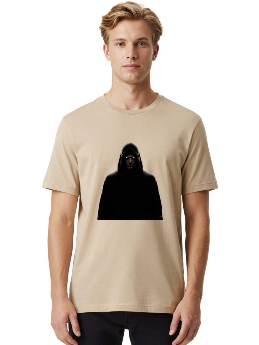 Glowing-Eyes-Hooded-Figure Men'S Graphic Tee, 100% Cotton, Comfortable Casual Summer Wear, Machine Washable, Vintage Camera, Old Camera, Antique Camera, Black Camera, Classic Photography, Photography Equipment, Nostalgic Device, Film Camera, Bag535