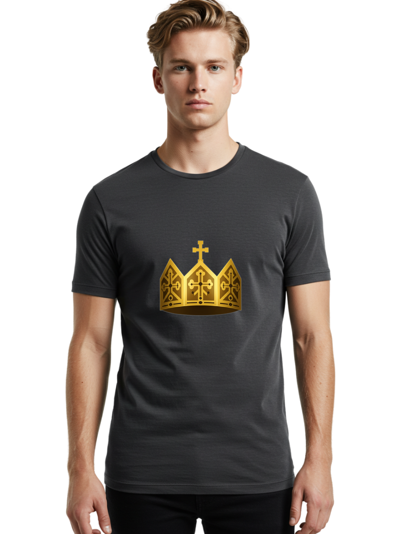 Gold-Crown-With-Cross Men'S Graphic Tee, 100% Cotton, Comfortable Casual Summer Wear, Machine Washable, Vintage Camera, Old Camera, Antique Camera, Black Camera, Classic Photography, Photography Equipment, Nostalgic Device, Film Camera, Bag537