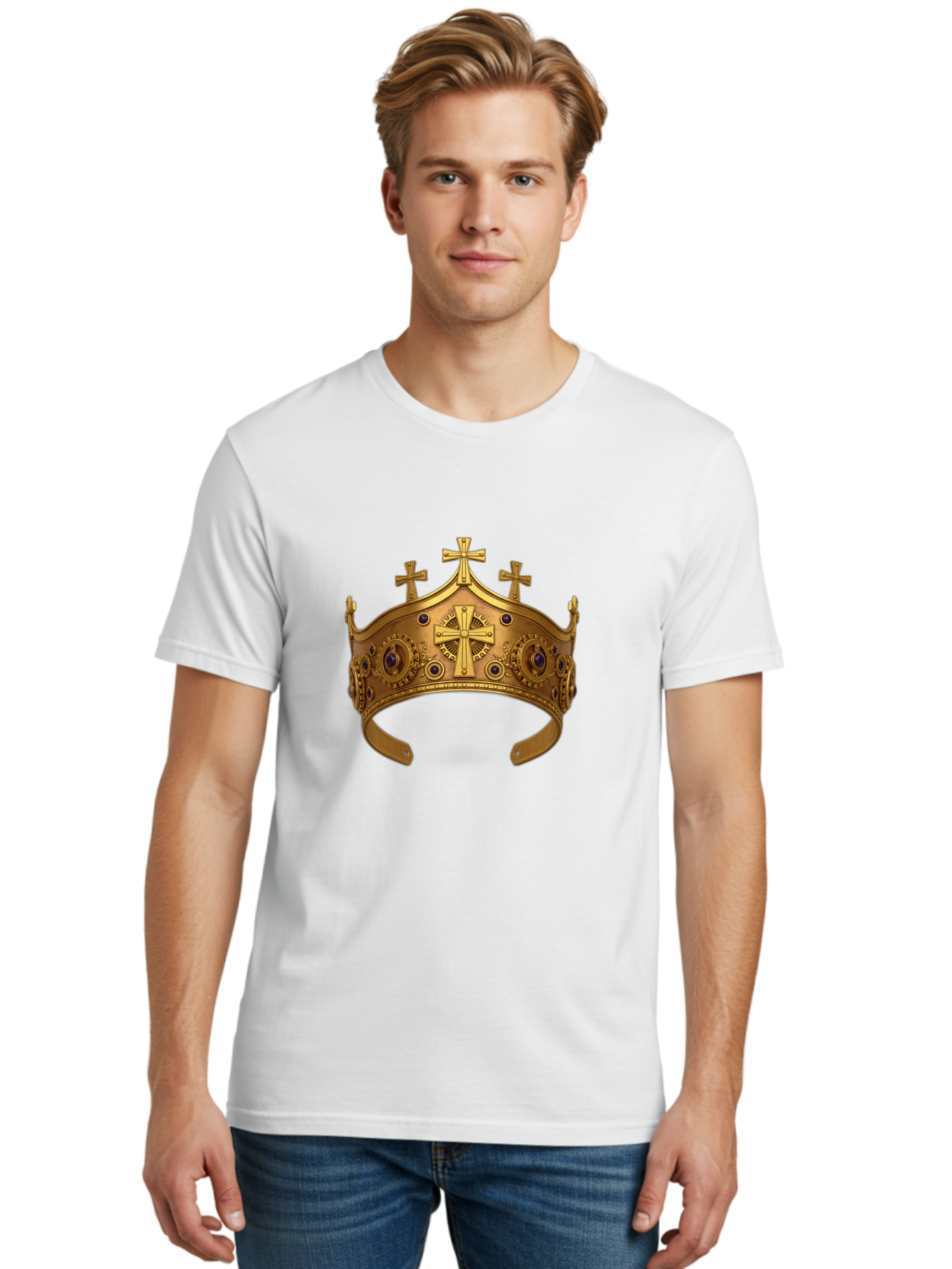 Gold-Crown-With-Crosses Men'S Graphic Tee, 100% Cotton, Comfortable Casual Summer Wear, Machine Washable, Vintage Camera, Old Camera, Antique Camera, Black Camera, Classic Photography, Photography Equipment, Nostalgic Device, Film Camera, Bag538