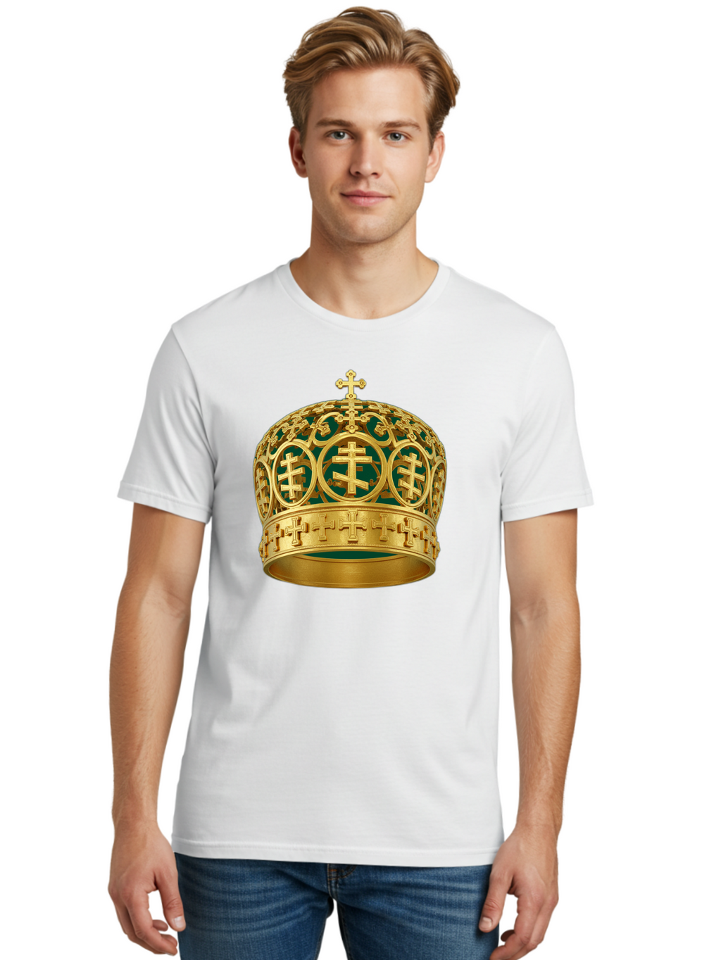 Golden-Cross-Crown Men'S Graphic Tee, 100% Cotton, Comfortable Casual Summer Wear, Machine Washable, Vintage Camera, Old Camera, Antique Camera, Black Camera, Classic Photography, Photography Equipment, Nostalgic Device, Film Camera, Bag549