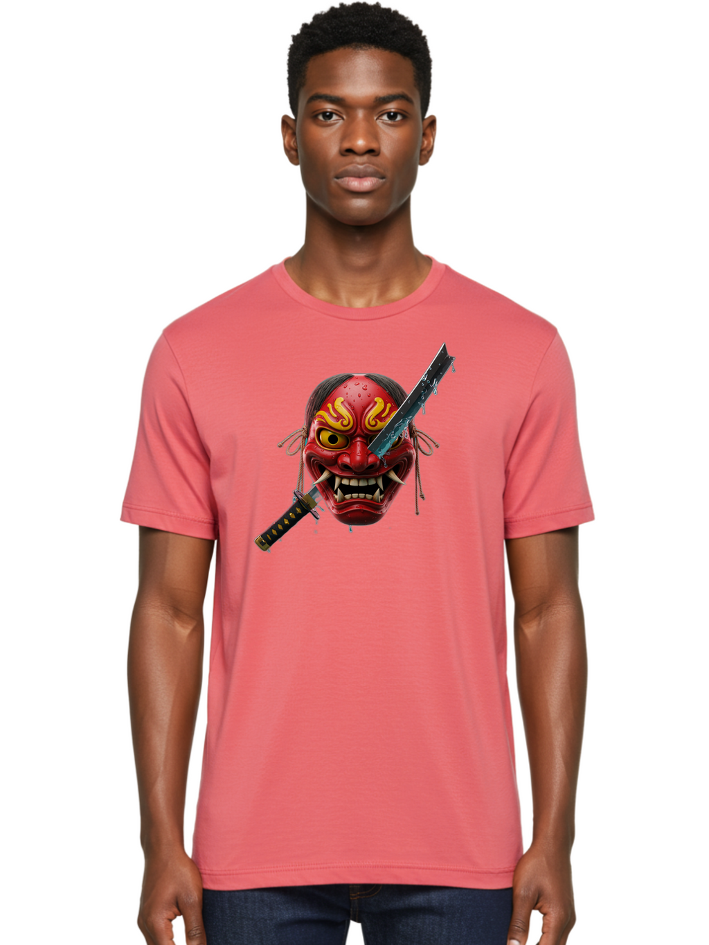 Hannya-Mask-With-Katana Men'S Graphic Tee, 100% Cotton, Comfortable Casual Summer Wear, Machine Washable, Vintage Camera, Old Camera, Antique Camera, Black Camera, Classic Photography, Photography Equipment, Nostalgic Device, Film Camera, Bag581